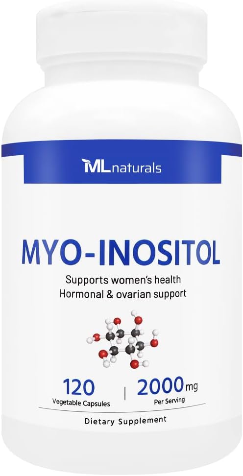 ML Naturals Myo-Inositol Supplement - 2000mg, 120 Vegetarian Capsules for Hormonal Balance and PCOS Support