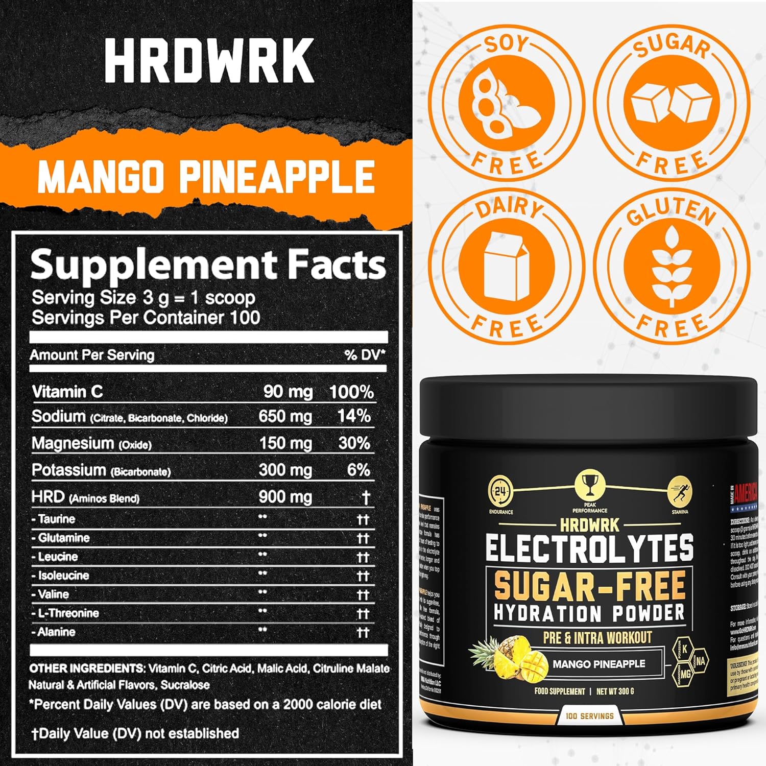 MMA Nutrition HRDWRK Electrolytes Powder: Sugar-Free Supplement for Endurance and Hydration