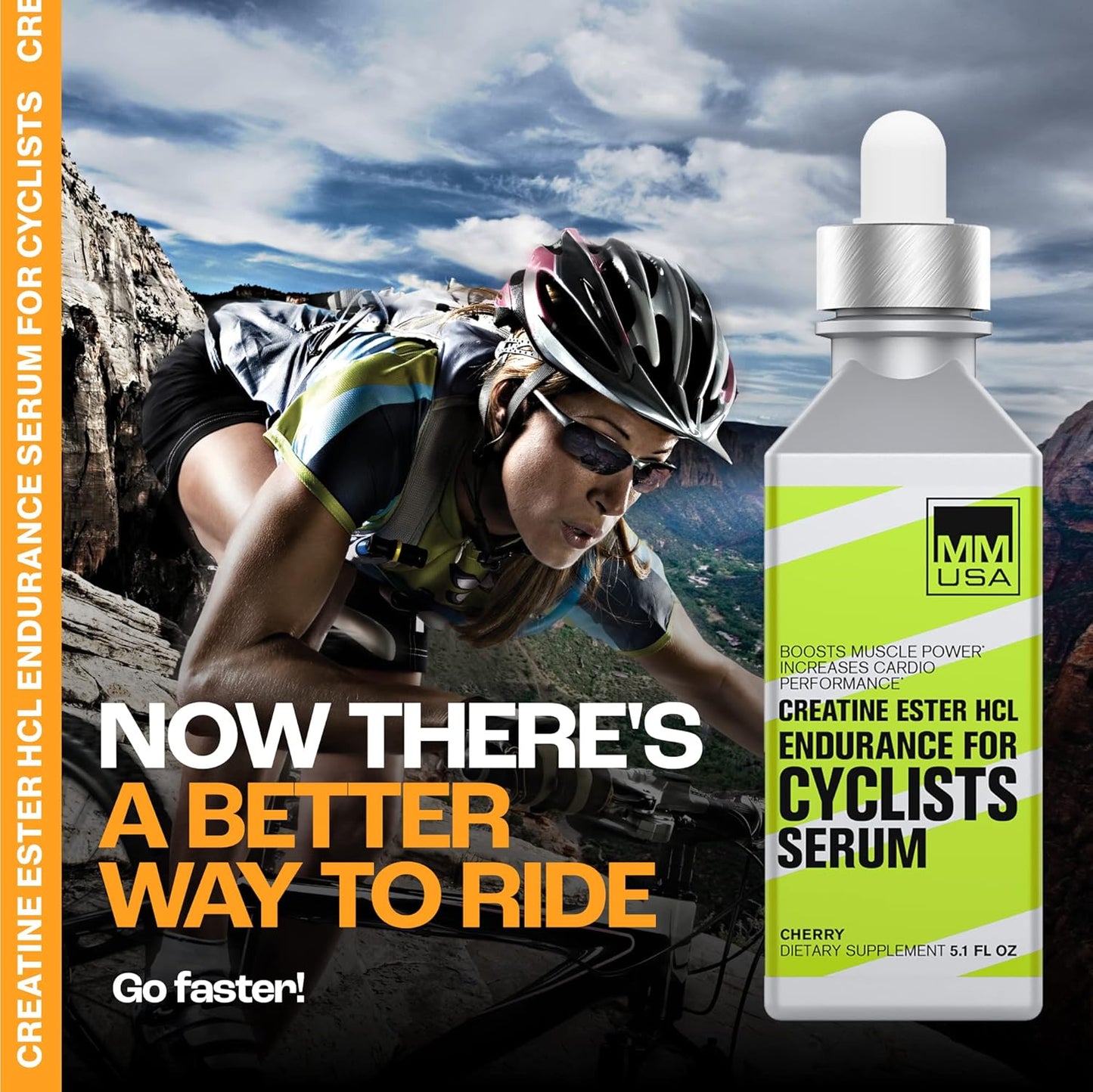 MMUSA Creatine Serum for Cyclists - Enhances Performance, Energy, Stamina, and Focus. Reduces Fatigue and Lactic Acid. Cherry Flavor, 5.1 Fl Oz