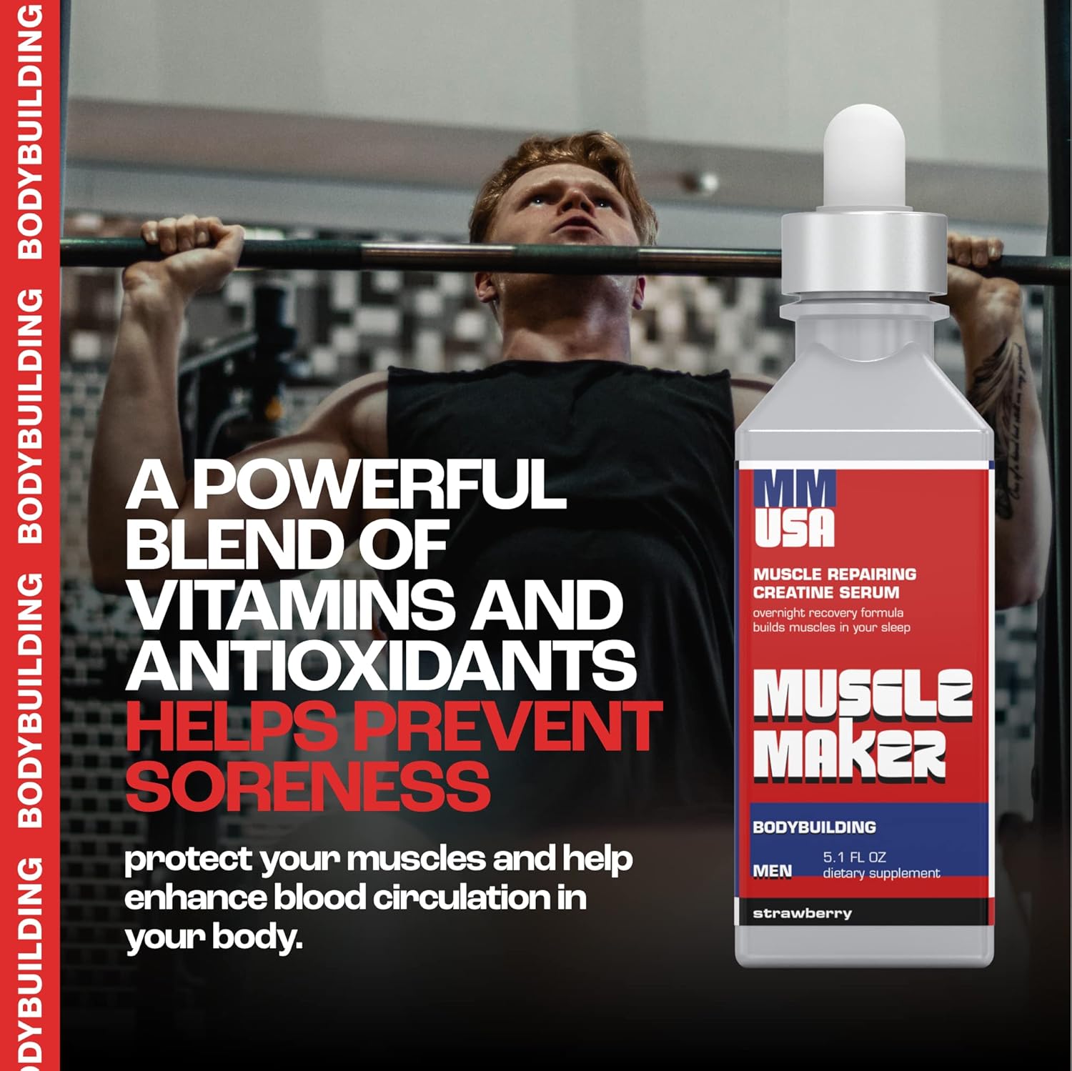 MMUSA Muscle Maker Post Workout Serum: Ultimate Men's Health Supplement with Antioxidants, Vitamin C, Zinc, Creatine, Raspberry Flavor 5.1 Fl Oz