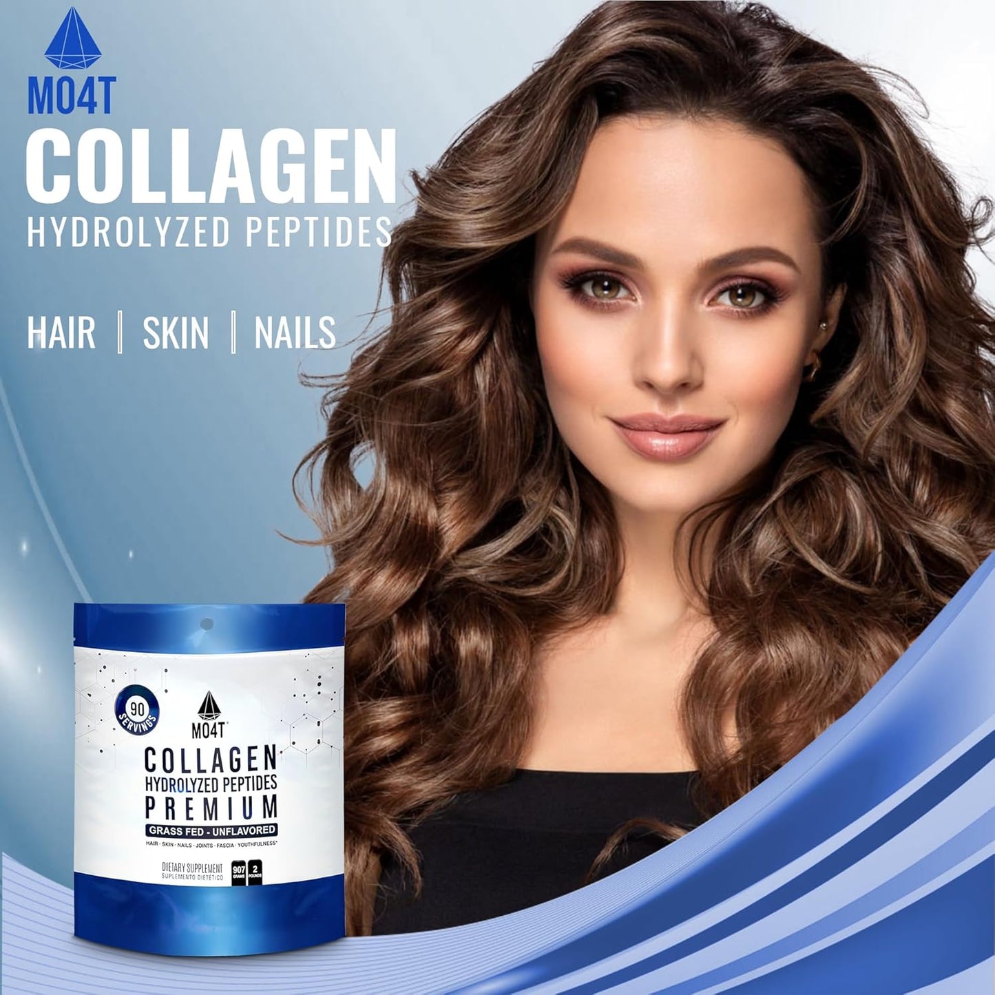 MO4T Collagen Peptides Powder - Grass-Fed Hydrolyzed Collagen (1 lb) - Unflavored Supplement for Skin, Hair, Nails, and Joints