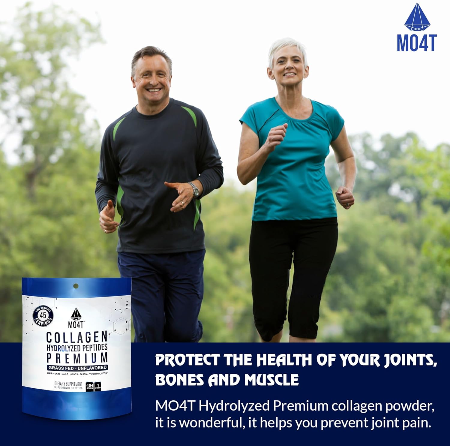 MO4T Collagen Peptides Powder - Grass-Fed Hydrolyzed Collagen (1 lb) - Unflavored Supplement for Skin, Hair, Nails, and Joints
