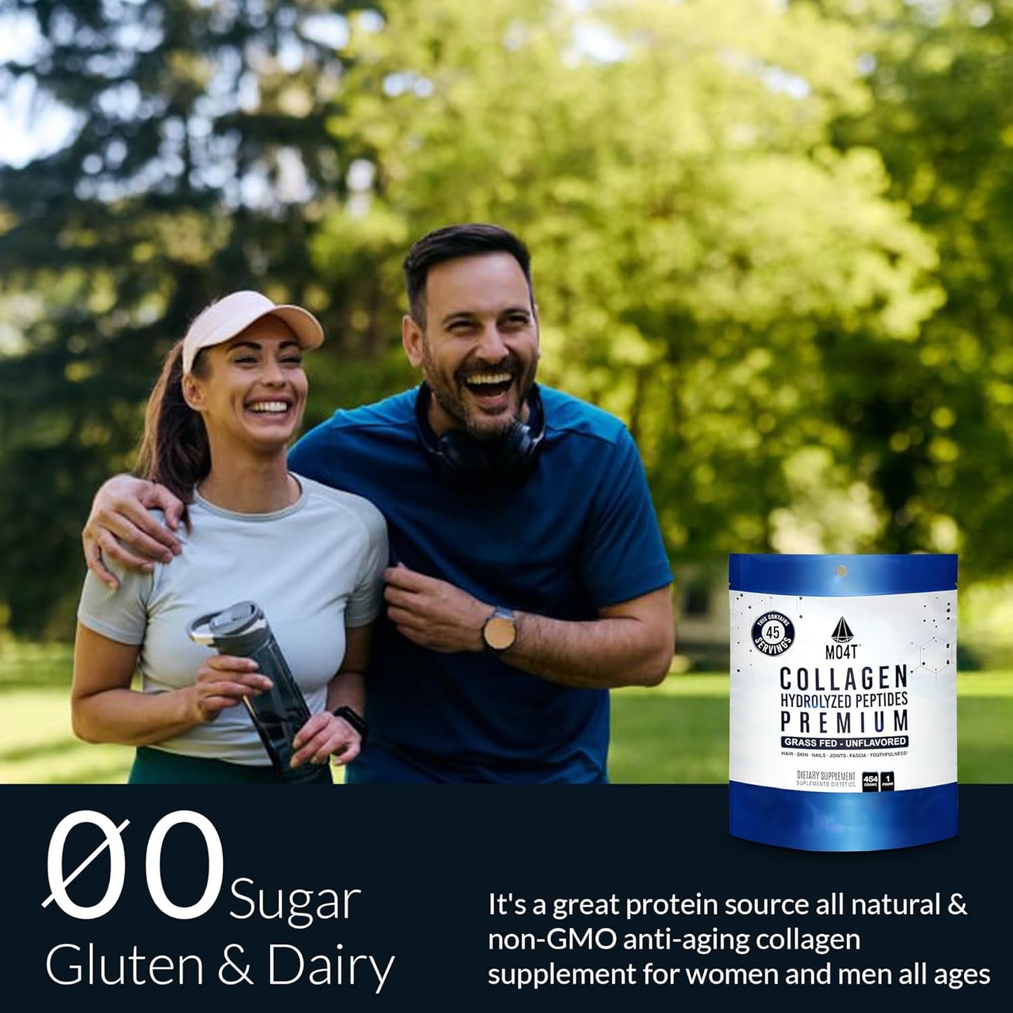 MO4T Collagen Peptides Powder - Grass-Fed Hydrolyzed Collagen (1 lb) - Unflavored Supplement for Skin, Hair, Nails, and Joints