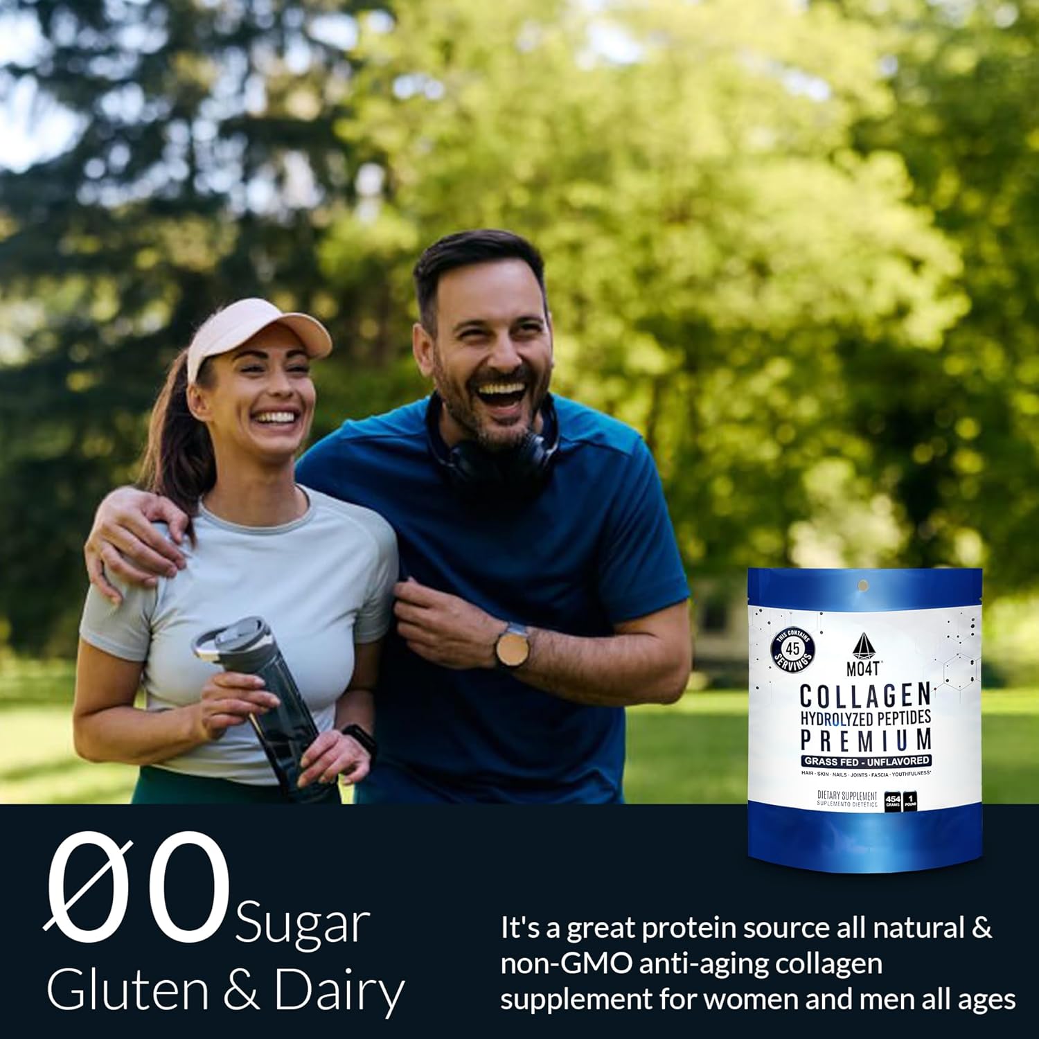 MO4T Collagen Peptides Powder - Grass-Fed Hydrolyzed Collagen (1 lb) - Unflavored Supplement for Skin, Hair, Nails, and Joints
