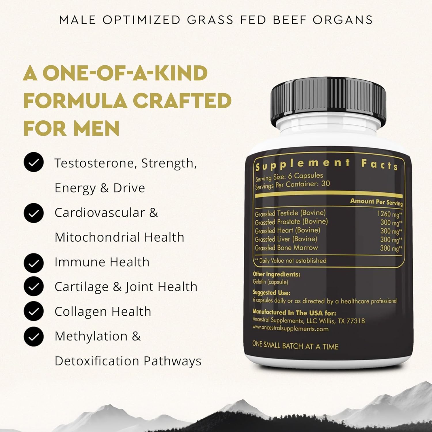 Mofo Men's Health Supplements - Test & Energy Support, Non-GMO Grass Fed Organ Capsules