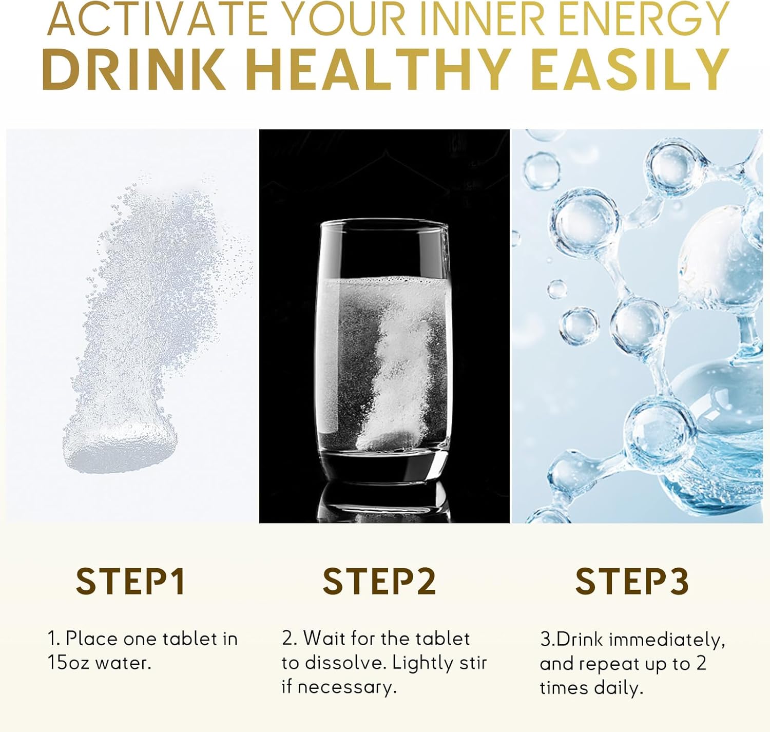 Molecular Hydrogen Water Tablets with Magnesium - 120 Tablets, Dietary Supplement for Brain Health & Cognitive Function, Anti-Inflammatory & Stress Relief