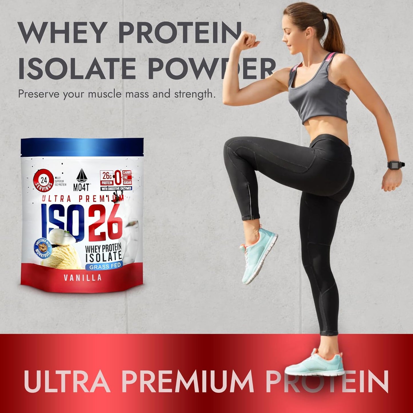 MOMOF4TRANSFORM ISO26 Grass Fed Whey Protein Isolate - Monk Fruit Sweetened, No Carbs, Fat, or Sugar - 26g Protein - 1.6lb - Milk Chocolate