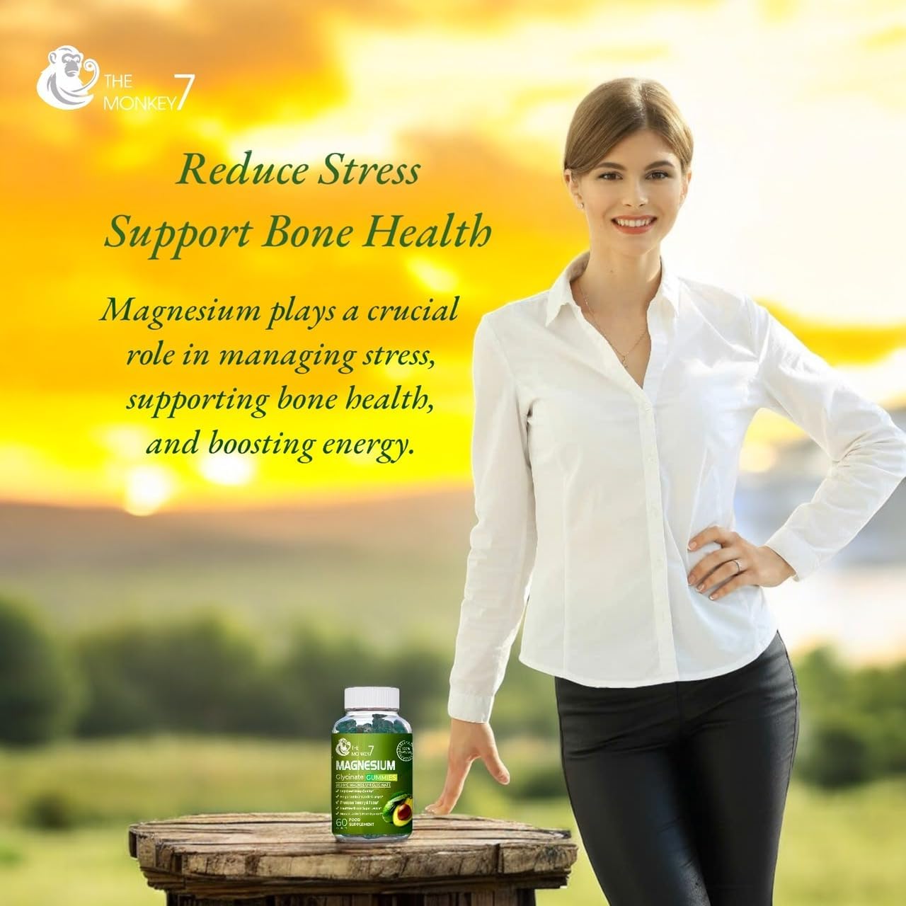 Monkey 7 Magnesium Gummies with Ashwagandha, CQ10, and L-Threonate - Vegan Non-GMO Supplement (Pack of 2)