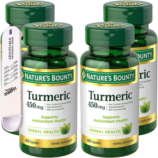 moofin Turmeric Capsules 450mg with 50mg Extract + Plastic Measuring Spoon - Antioxidant & Joint Health Support - 240 Capsules x 4 Pack
