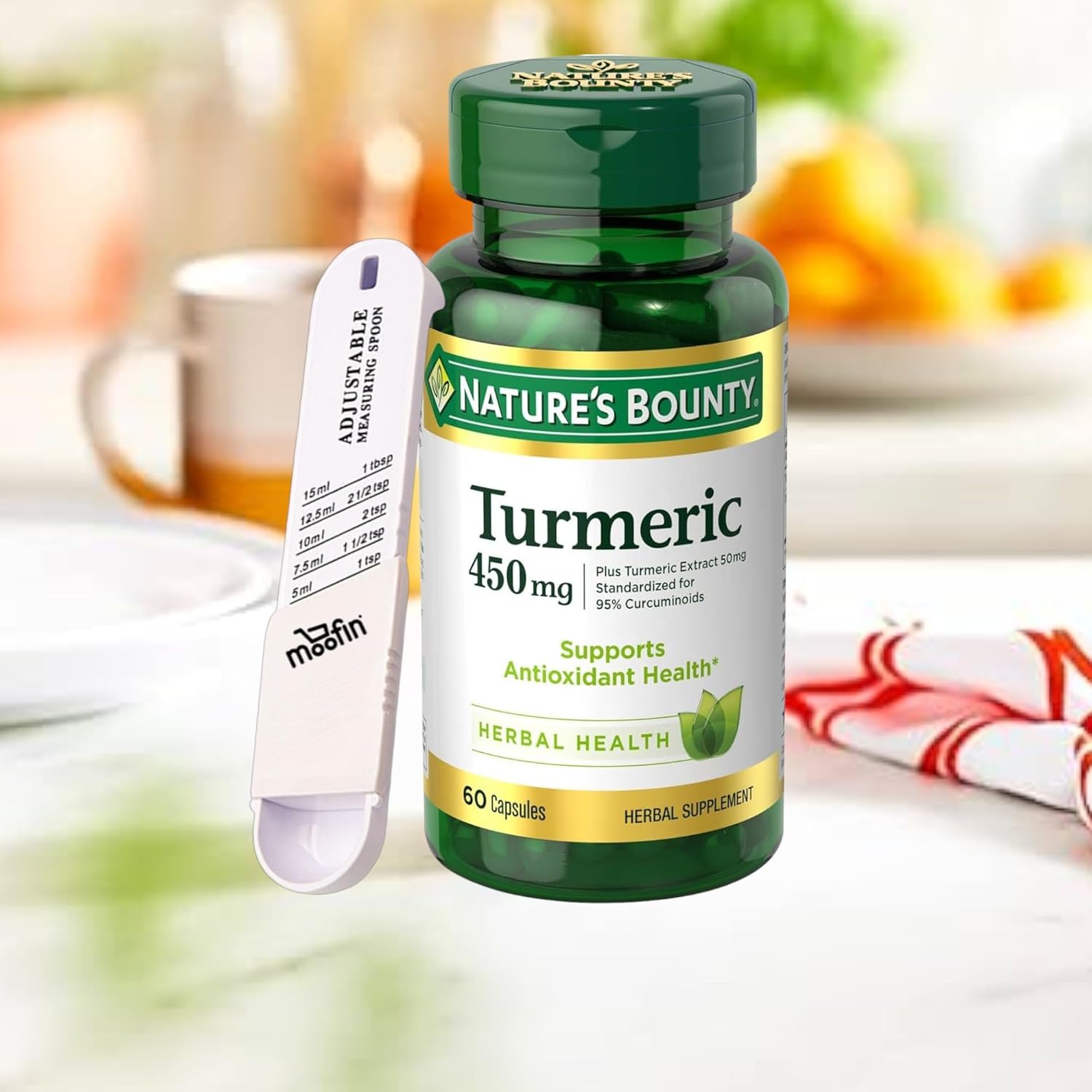 moofin Turmeric Capsules 450mg with 50mg Extract + Plastic Measuring Spoon - Antioxidant & Joint Health Support - 240 Capsules x 4 Pack