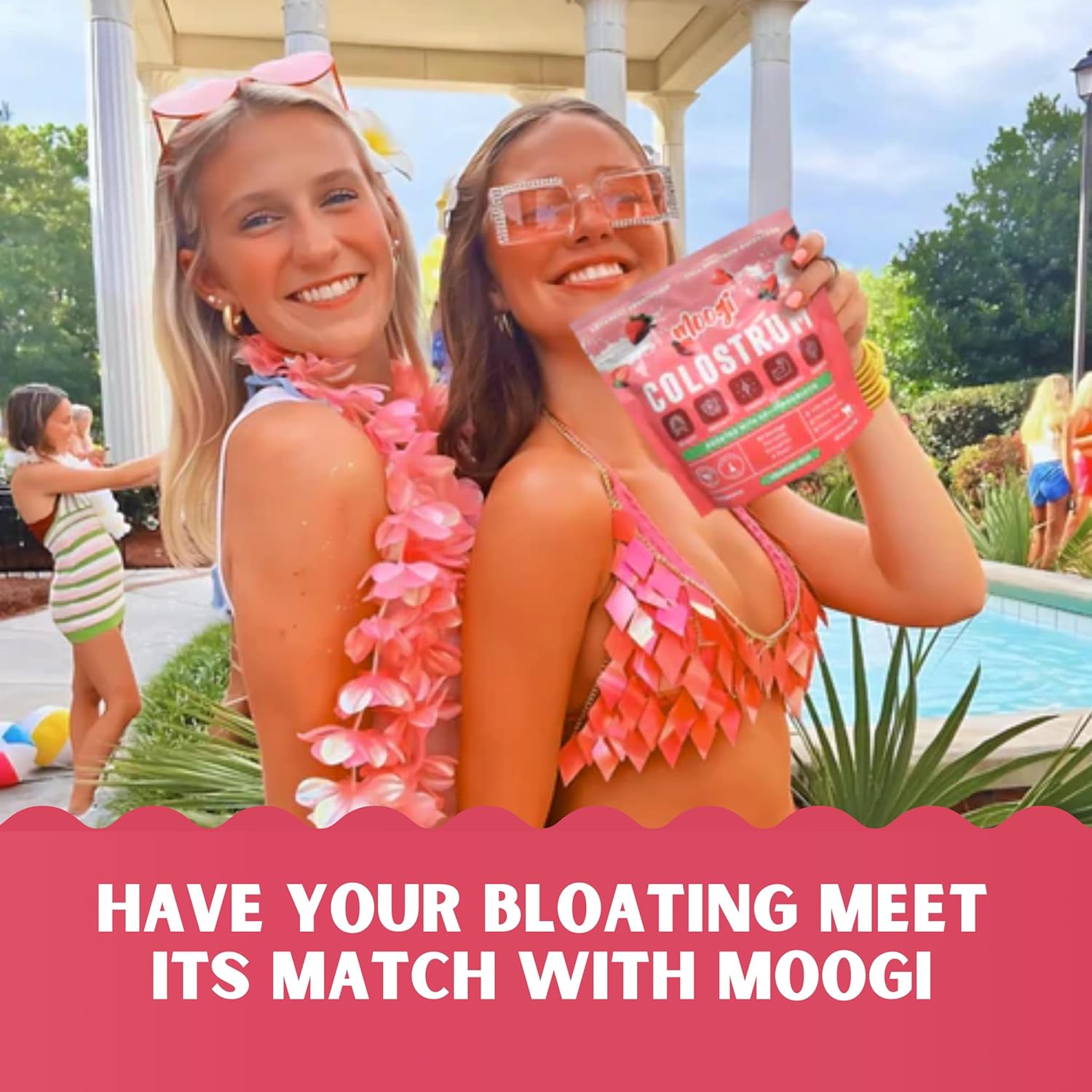 Moogi Colostrum Premium Powder for Skin, Hair, Nails, and Immune Support - 400+ Bioactive Nutrients - Gluten & Fat Free - Strawberry Cream Flavor - 30 Stick Packs