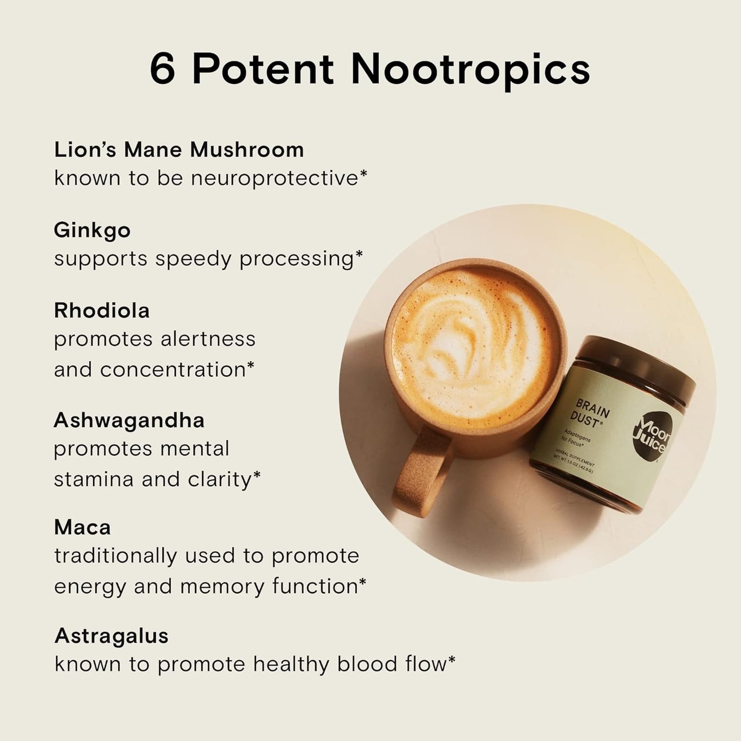 Moon Juice Brain Dust Memory and Focus Supplement with Lion's Mane, Ashwagandha, and Maca - Vegan and Caffeine Free