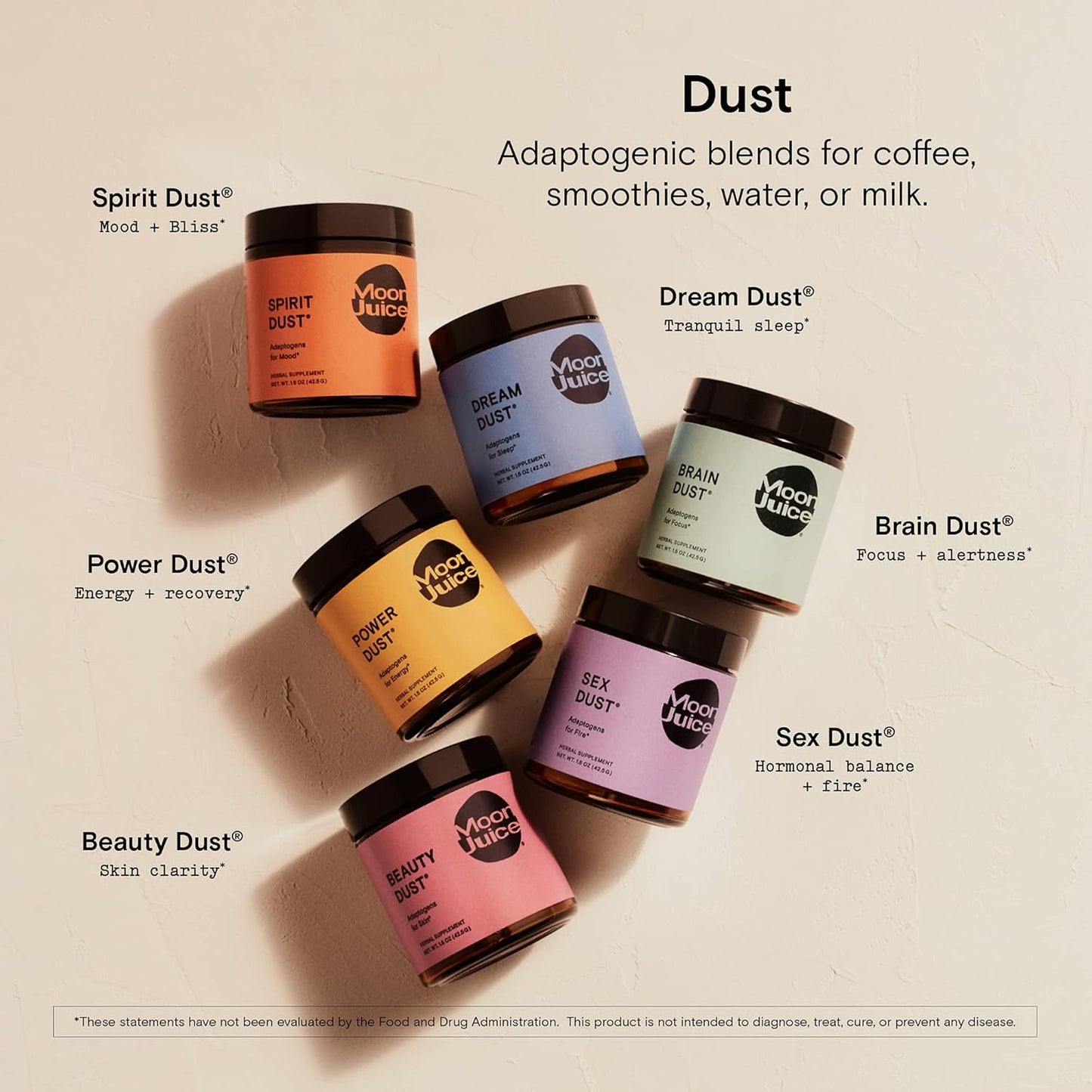 Moon Juice Brain Dust Memory and Focus Supplement with Lion's Mane, Ashwagandha, and Maca - Vegan and Caffeine Free
