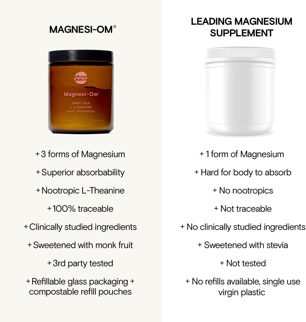 Moon Juice Magnesi-Om Berry Powder for Brain Health and Rest - 30 Servings, 4.2oz Glass Jar - Magnesium and L-Theanine Supplement, Vegan and Non-GMO, Third Party Tested