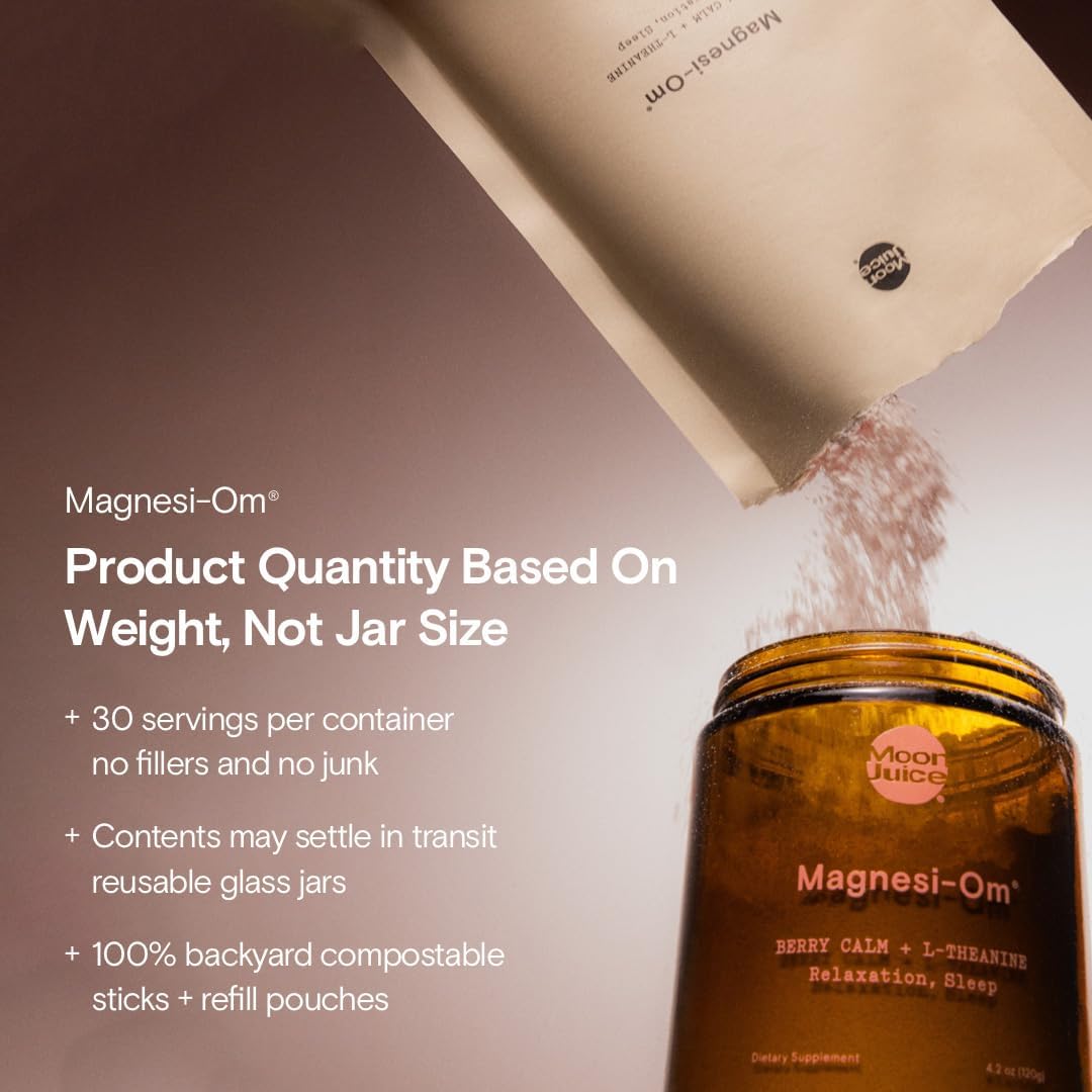 Moon Juice Magnesi-Om Berry Powder for Brain Health and Rest - 30 Servings, 4.2oz Glass Jar - Magnesium and L-Theanine Supplement, Vegan and Non-GMO, Third Party Tested