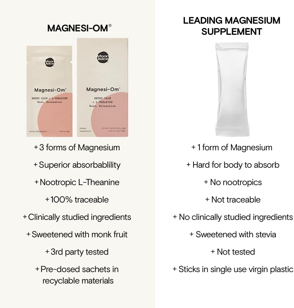 Moon Juice Magnesi-Om Berry Sticks: Brain Health & Rest Powder with Magnesium and L-Theanine for Regularity - 14 Servings