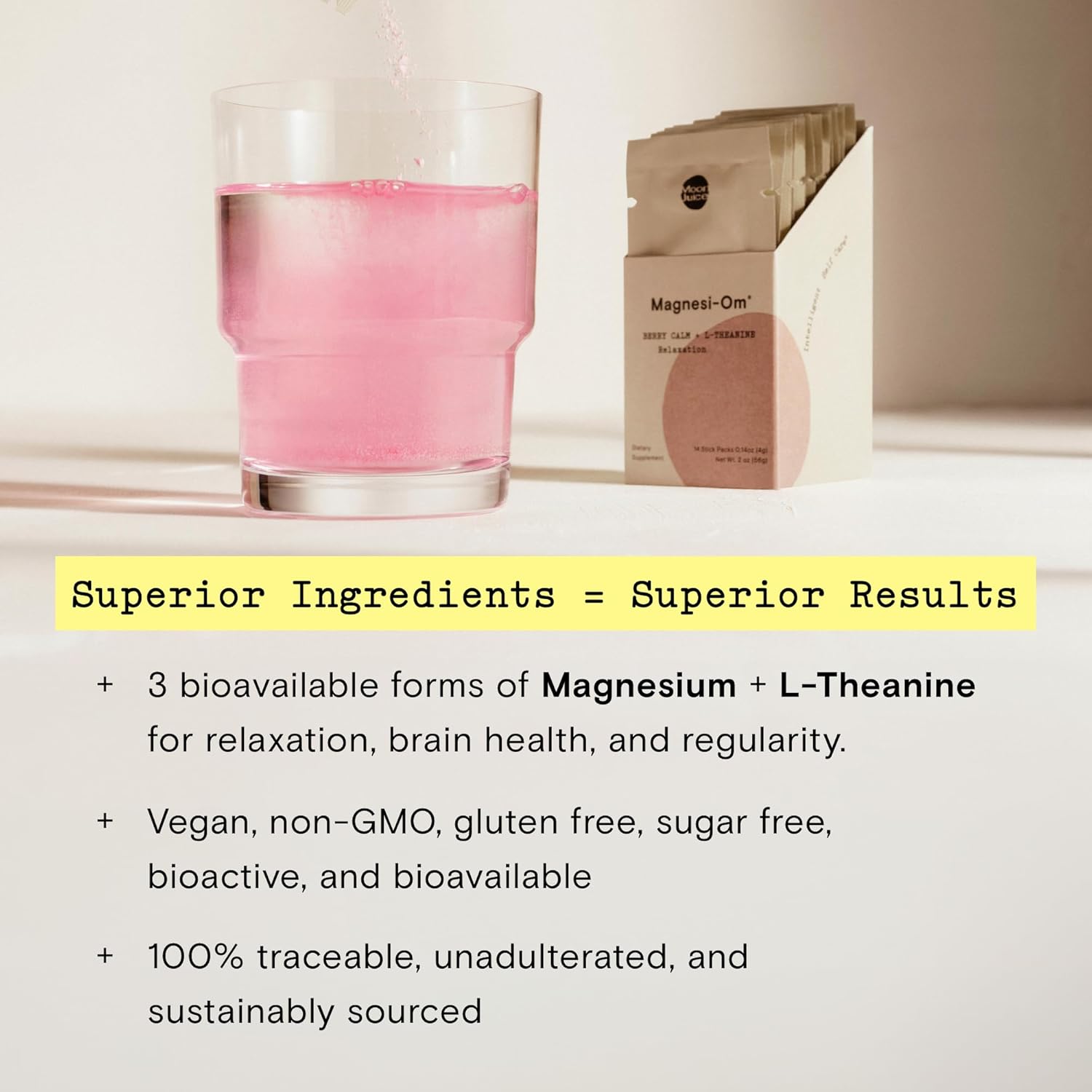 Moon Juice Magnesi-Om Berry Sticks: Brain Health & Rest Powder with Magnesium and L-Theanine for Regularity - 14 Servings