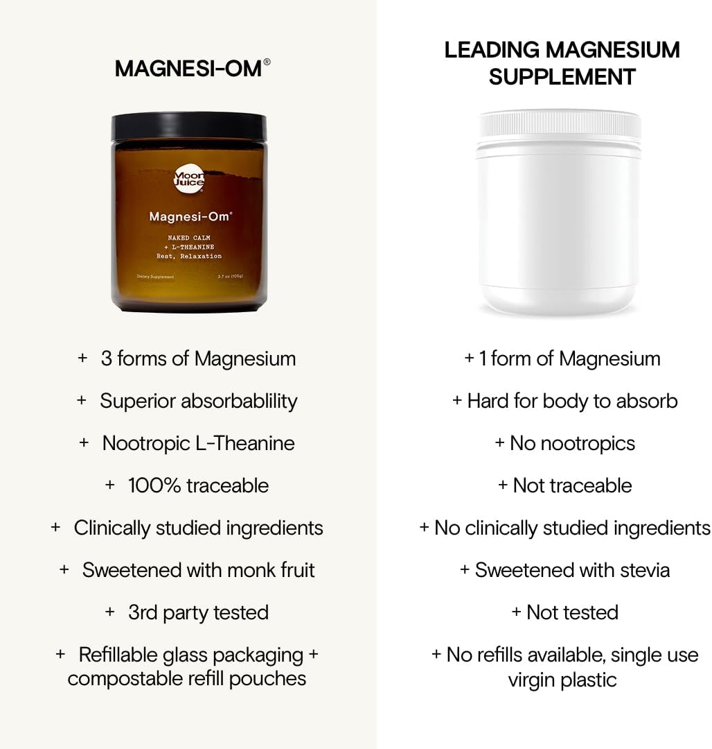 Moon Juice Magnesi-Om Powder for Brain Health & Rest, Unflavored - 30 Servings - L-Theanine & Magnesium Supplement - Regularity Support - Glass Bottle - 3rd Party Tested - Vegan & Non GMO - 4.2oz