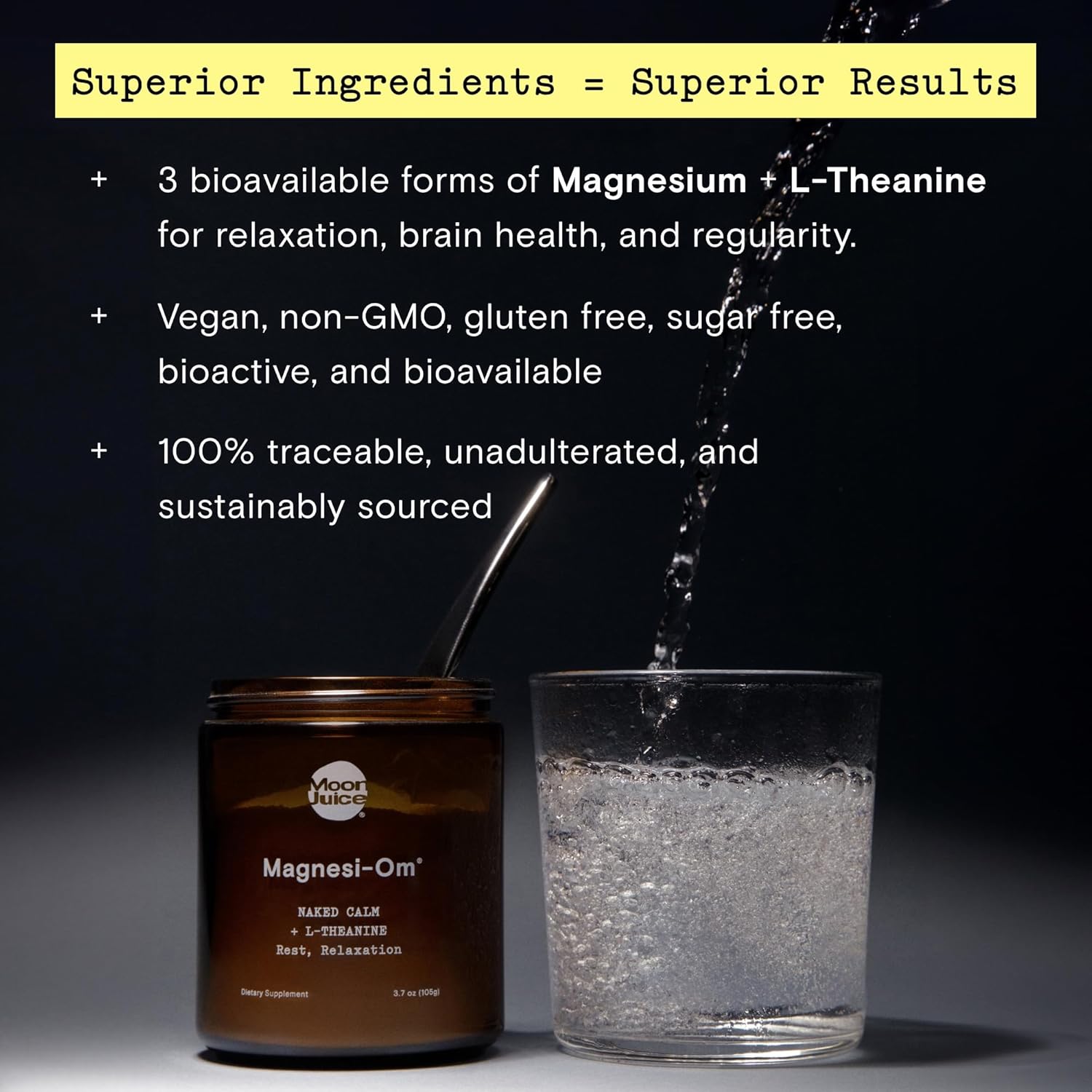 Moon Juice Magnesi-Om Powder for Brain Health & Rest, Unflavored - 30 Servings - L-Theanine & Magnesium Supplement - Regularity Support - Glass Bottle - 3rd Party Tested - Vegan & Non GMO - 4.2oz