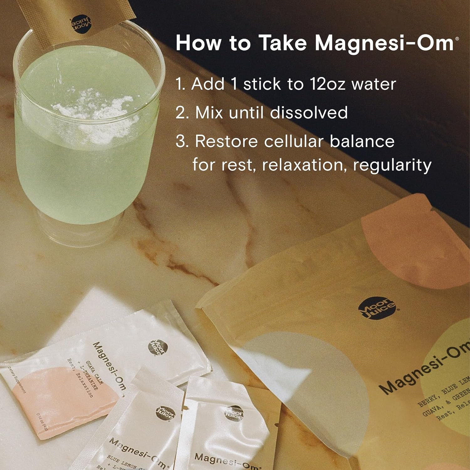 Moon Juice Magnesi-Om Variety Pack - Magnesium Citrate + L-Theanine for Calm + Regularity - Sugar Free - Guava, Green Grape, Blue Lemon, Berry - 24 Sticks