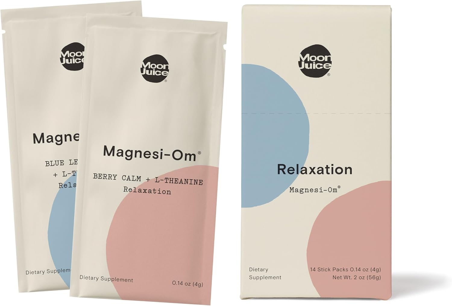 Moon Juice Magnesium Powder Sticks - Berry & Blue Lemon Flavor - Brain Health, Rest, Regularity - L-Theanine Supplement - 14 Servings - Vegan, Non GMO - 100% Traceable - 3rd Party Tested - 0.14oz