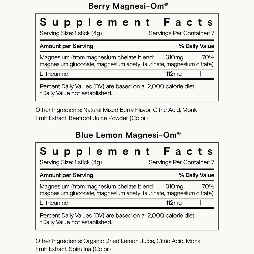 Moon Juice Magnesium Powder Sticks - Berry & Blue Lemon Flavor - Brain Health, Rest, Regularity - L-Theanine Supplement - 14 Servings - Vegan, Non GMO - 100% Traceable - 3rd Party Tested - 0.14oz