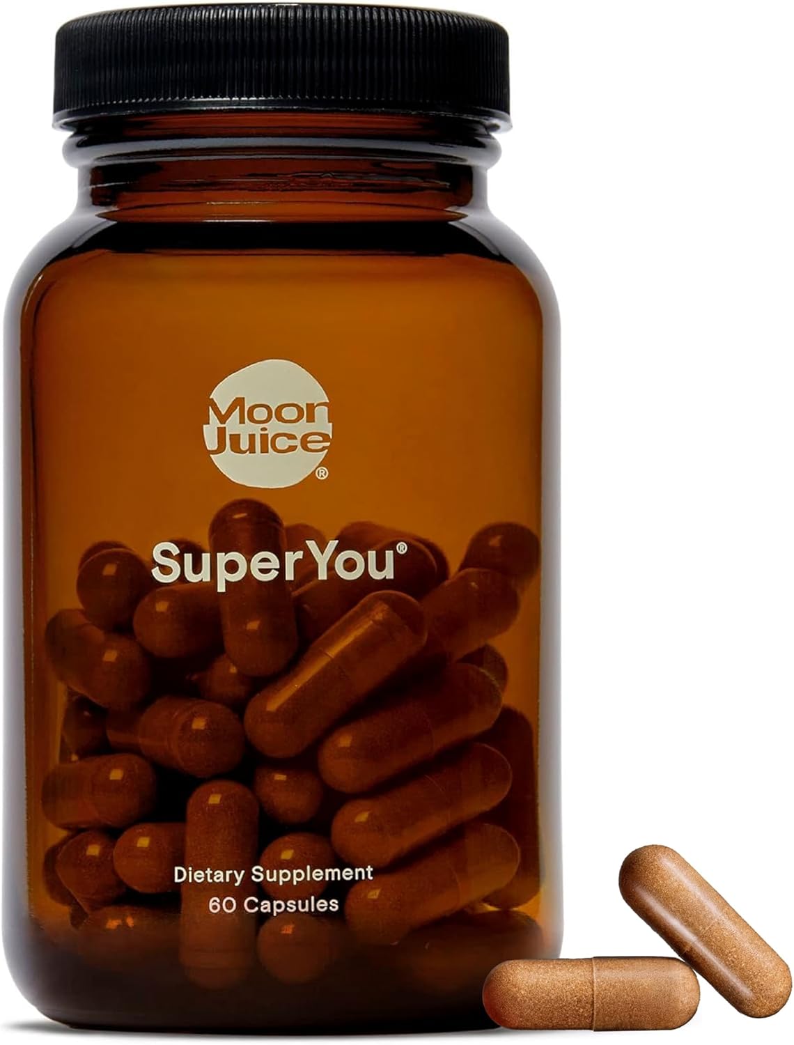 Moon Juice SuperYou Capsules - Energy, Mood, Focus - Ashwagandha Supplement - Cortisol Reducer - Reusable Glass Bottle - Vegan & Non GMO - 60 Count