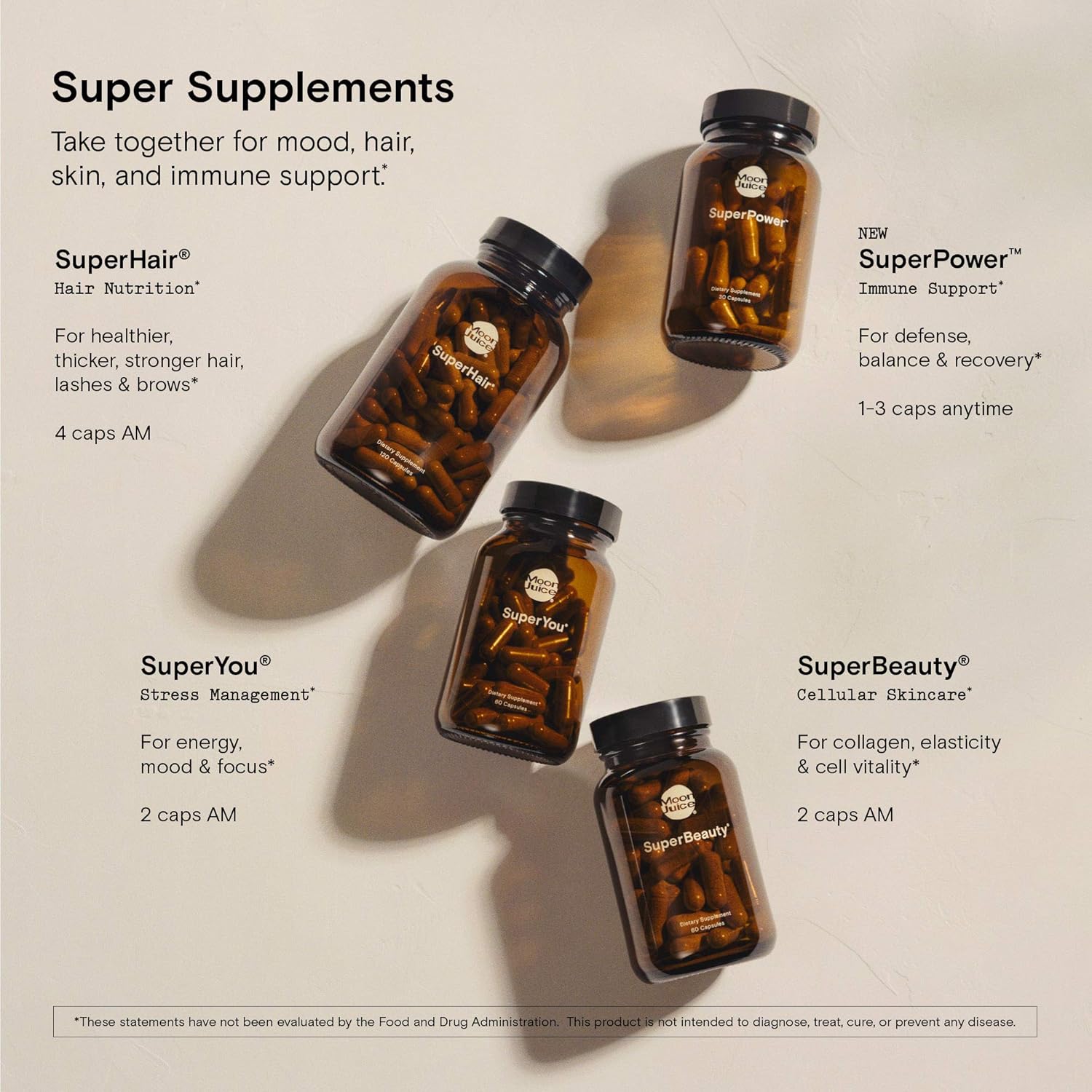 Moon Juice SuperYou Capsules - Energy, Mood, Focus - Ashwagandha Supplement - Cortisol Reducer - Reusable Glass Bottle - Vegan & Non GMO - 60 Count