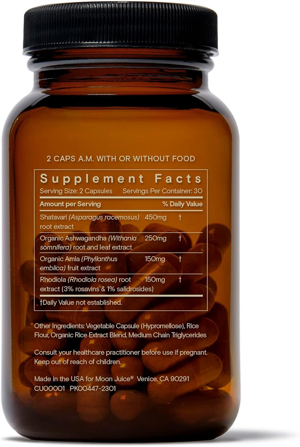 Moon Juice SuperYou Capsules - Energy, Mood, Focus - Ashwagandha Supplement - Cortisol Reducer - Reusable Glass Bottle - Vegan & Non GMO - 60 Count