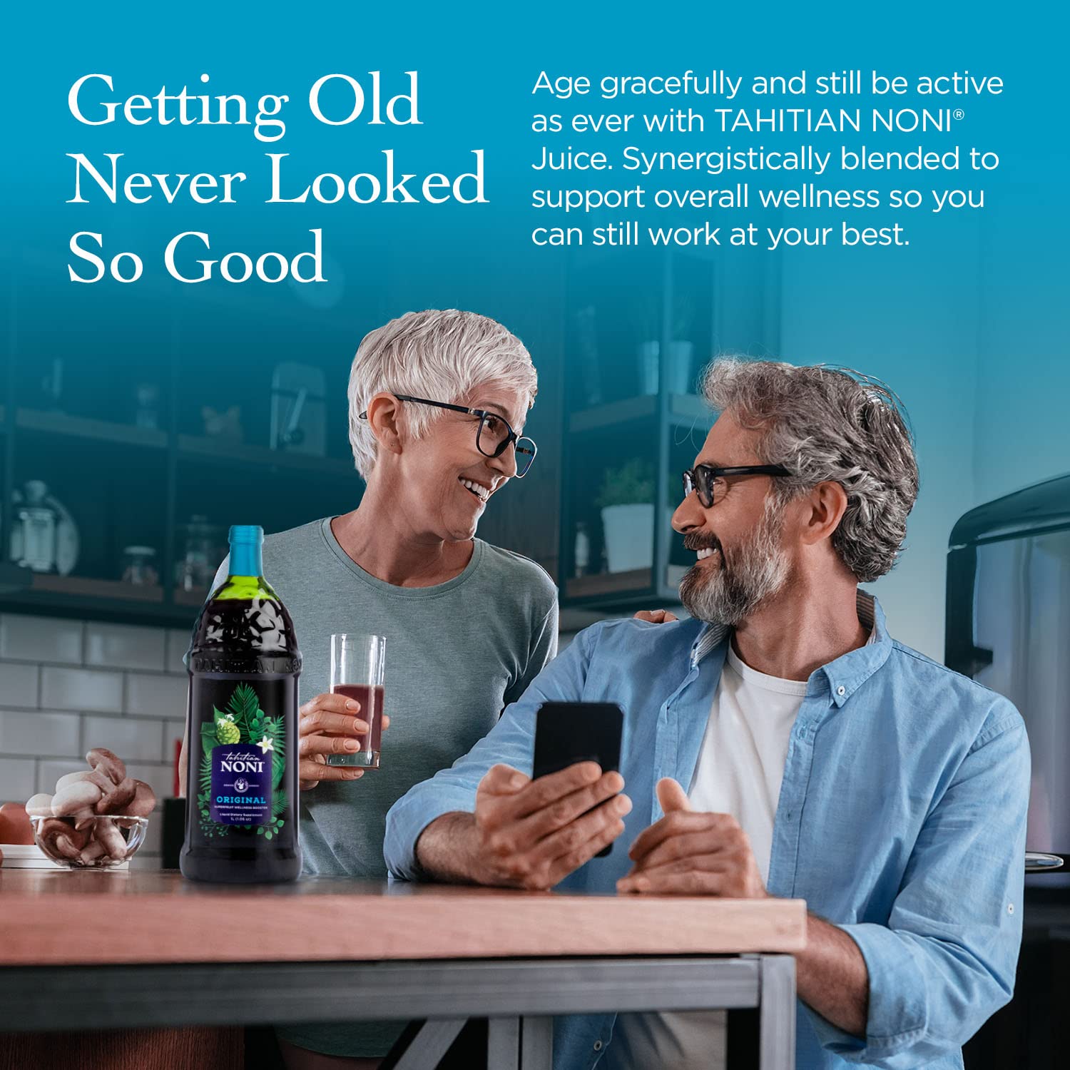 Morinda Tahitian Noni Juice: Original Puree from Tahiti with Blueberry & Grape, All-Natural Wellness Drink - 2 One Liter Bottles