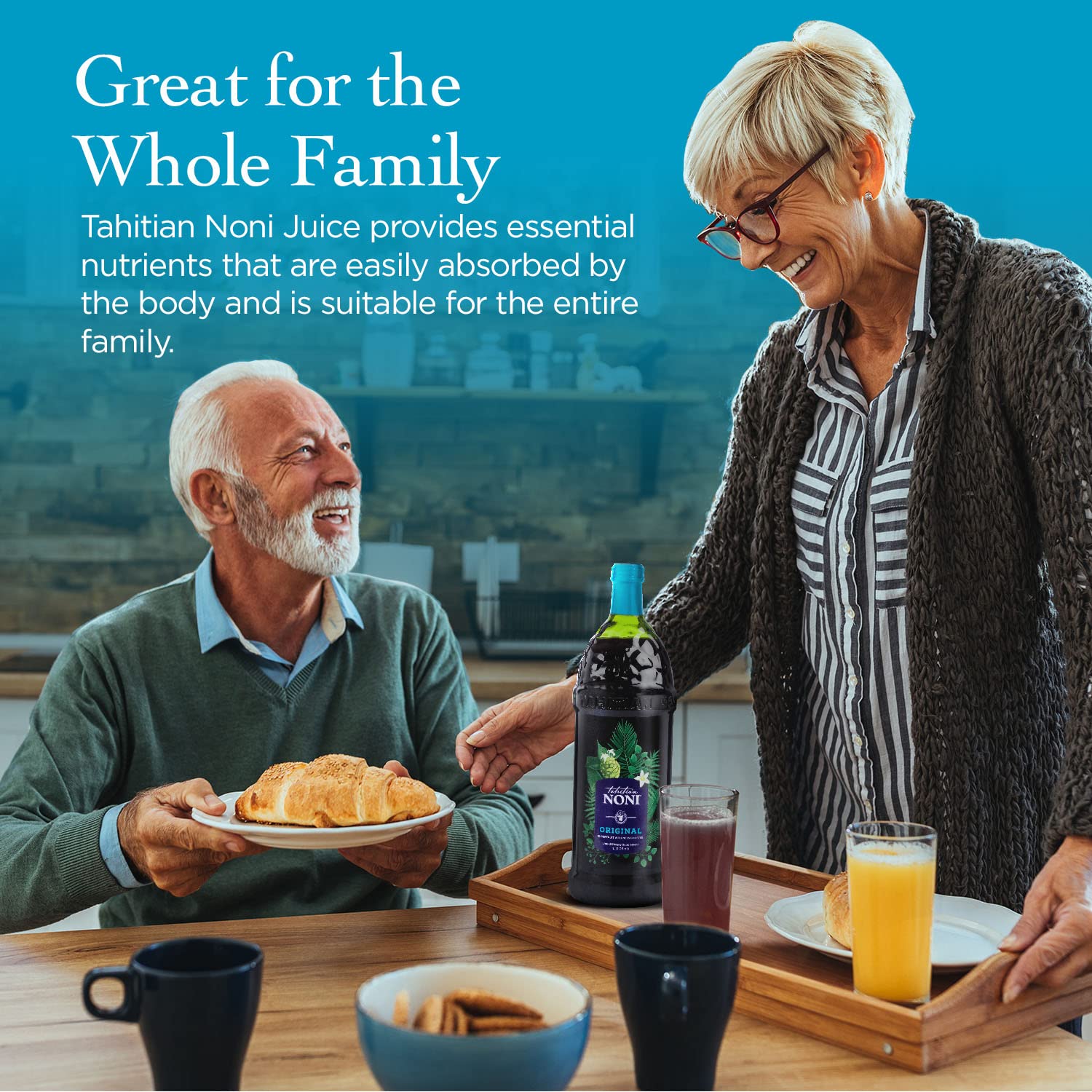 Morinda Tahitian Noni Juice: Original Puree from Tahiti with Blueberry & Grape, All-Natural Wellness Drink - 2 One Liter Bottles