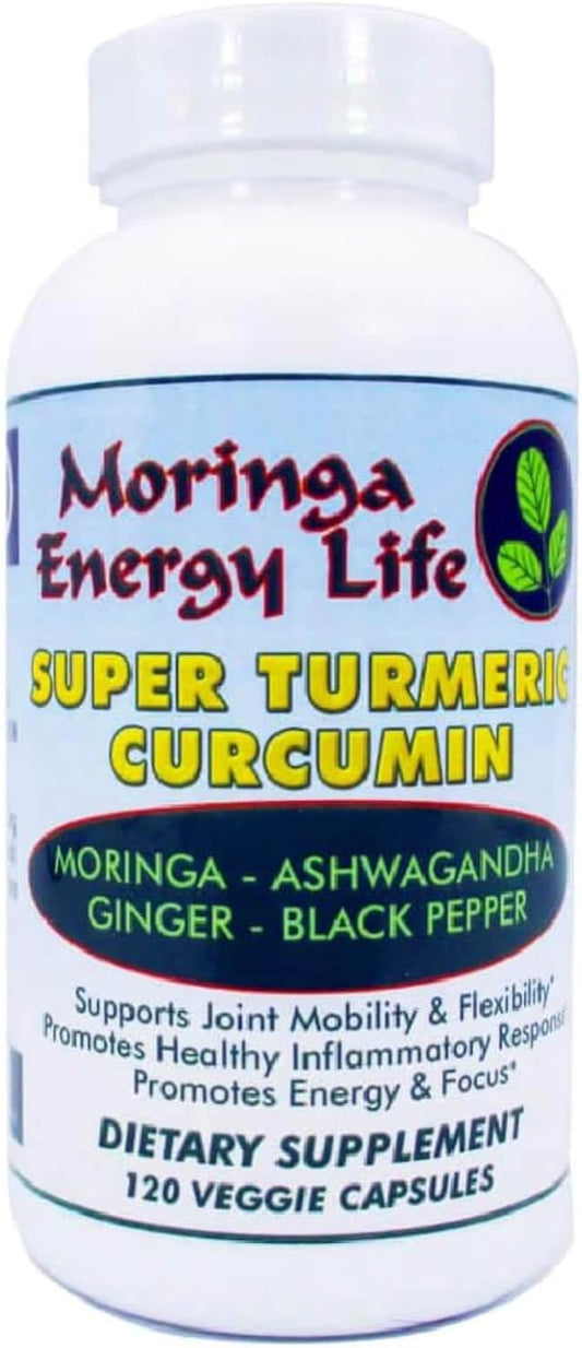 Moringa Energy Life Superfood Supplement Capsules with Turmeric, Ashwagandha, and Ginger - 120 Count, Gluten-Free & Vegan