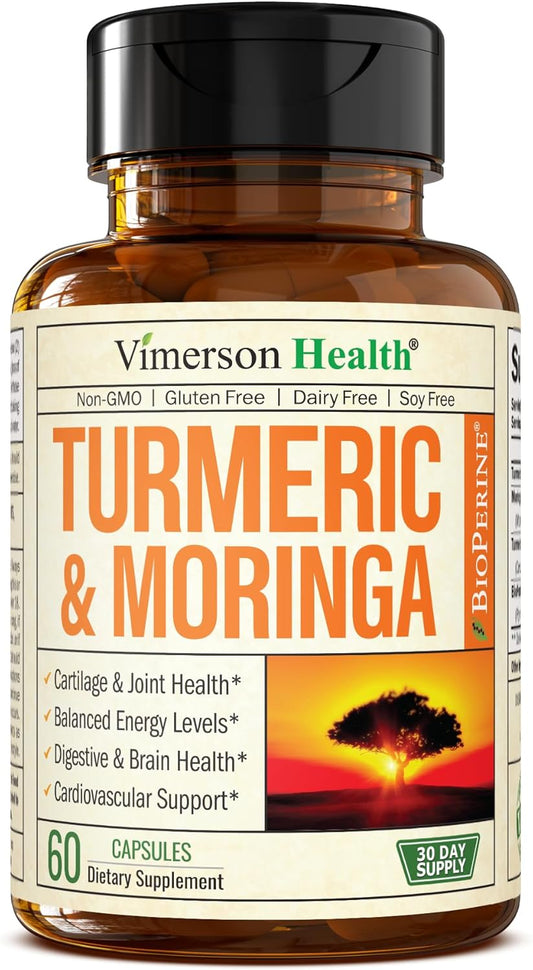 Moringa Oleifera & Turmeric Curcumin Joint Supplement with Black Pepper - Premium Capsules for Men & Women. Support Joint Health, Digestion & Energy - 60 Count