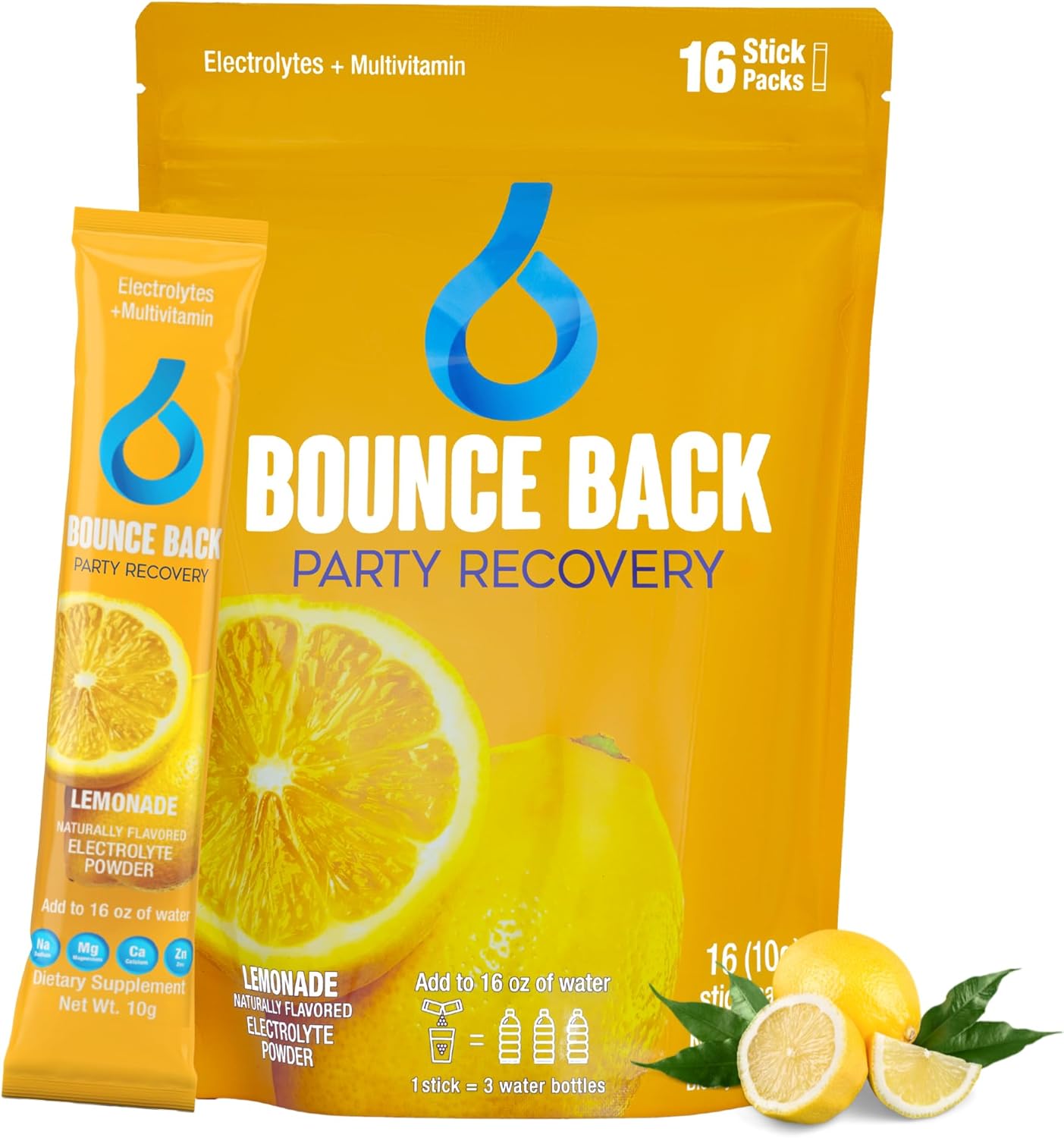 Morning Recovery Liver Support Hydration Packs with Electrolytes, Vitamins, and Minerals - Perfect for Pre and Post Drinking - Essential for Travel and Vacation - Lemonade Flavor - 16 Pack