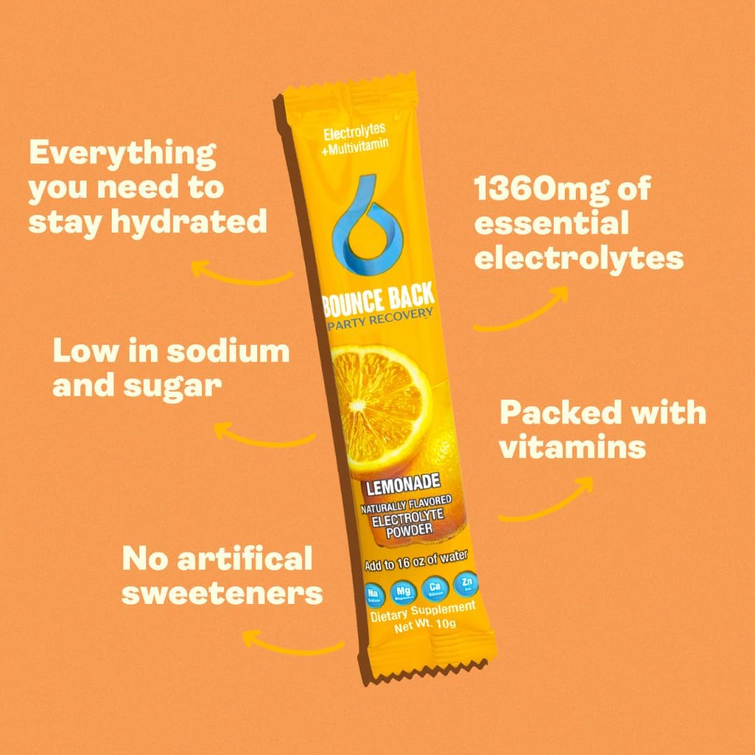 Morning Recovery Liver Support Hydration Packs with Electrolytes, Vitamins, and Minerals - Perfect for Pre and Post Drinking - Essential for Travel and Vacation - Lemonade Flavor - 16 Pack