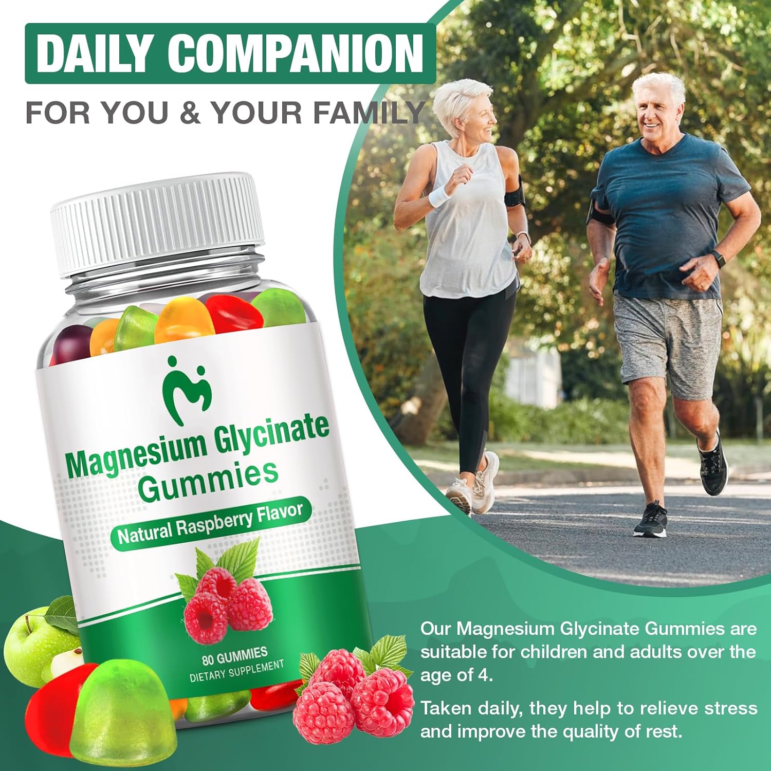 MOSRAY Magnesium Glycinate Gummies 400mg for Sleep & Stress Relief - Adults & Kids, 1 Pack Magnesium Malate Chewable with Potassium for Muscle Calm & Relaxation