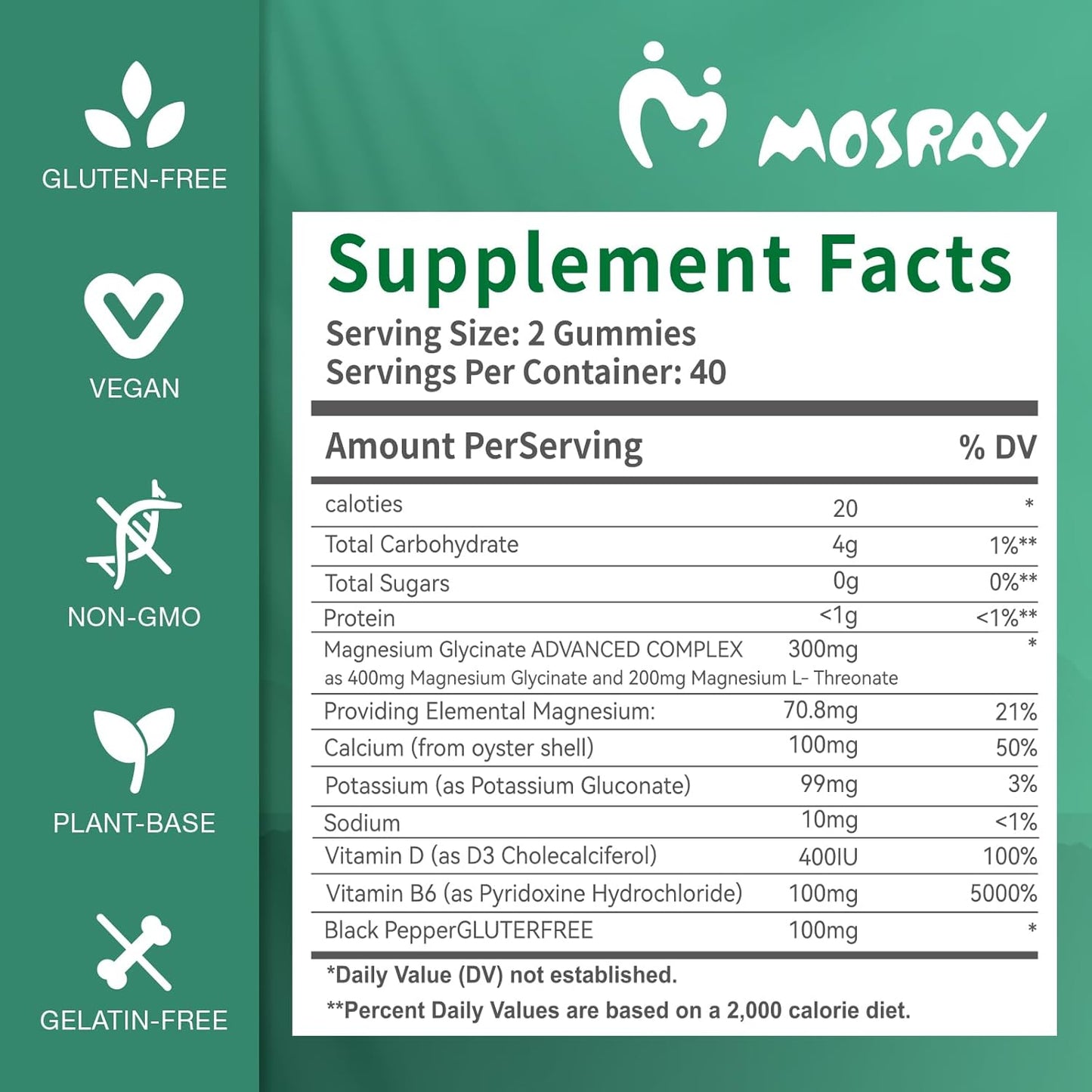 MOSRAY Magnesium Glycinate Gummies 400mg for Sleep & Stress Relief - Adults & Kids, 1 Pack Magnesium Malate Chewable with Potassium for Muscle Calm & Relaxation