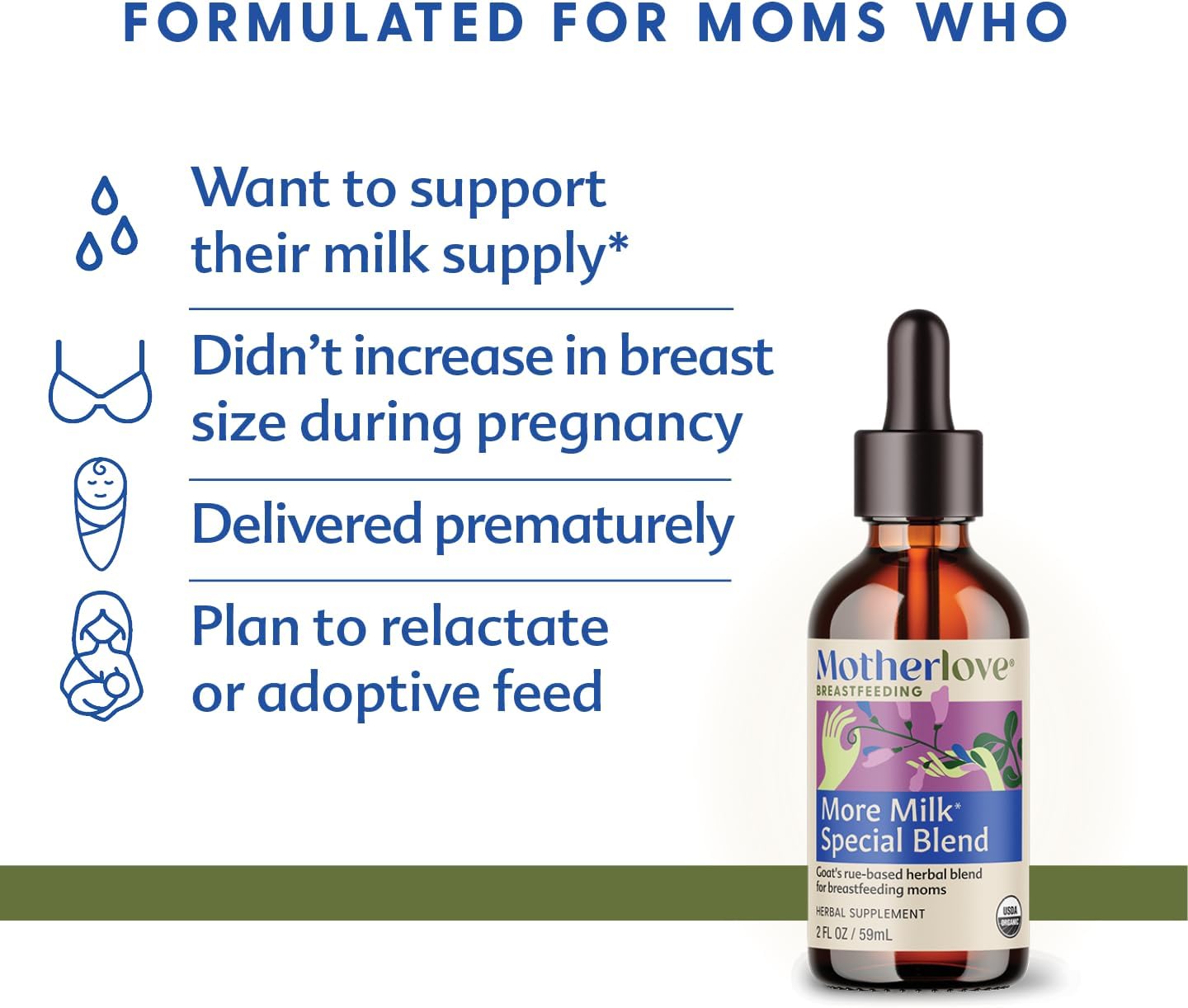 Motherlove More Milk Special Blend Herbal Lactation Supplement with Goat's Rue (2 oz) - USDA Organic, Vegan, Kosher, Soy-Free Breastfeeding Support