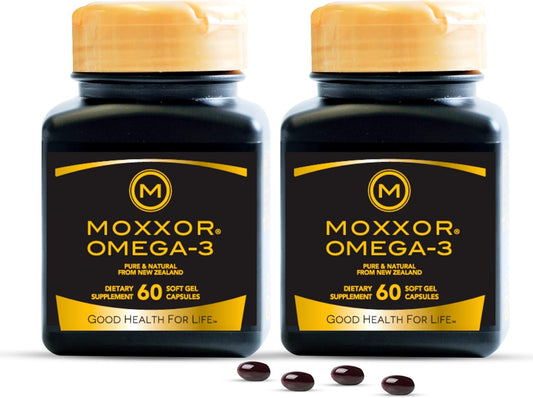 Moxxor Omega 3 Green Lipped Mussel Oil Soft gels for Joint, Heart, and Immune Support - 120 Soft gels - No Fishy Aftertaste - 2 Pack