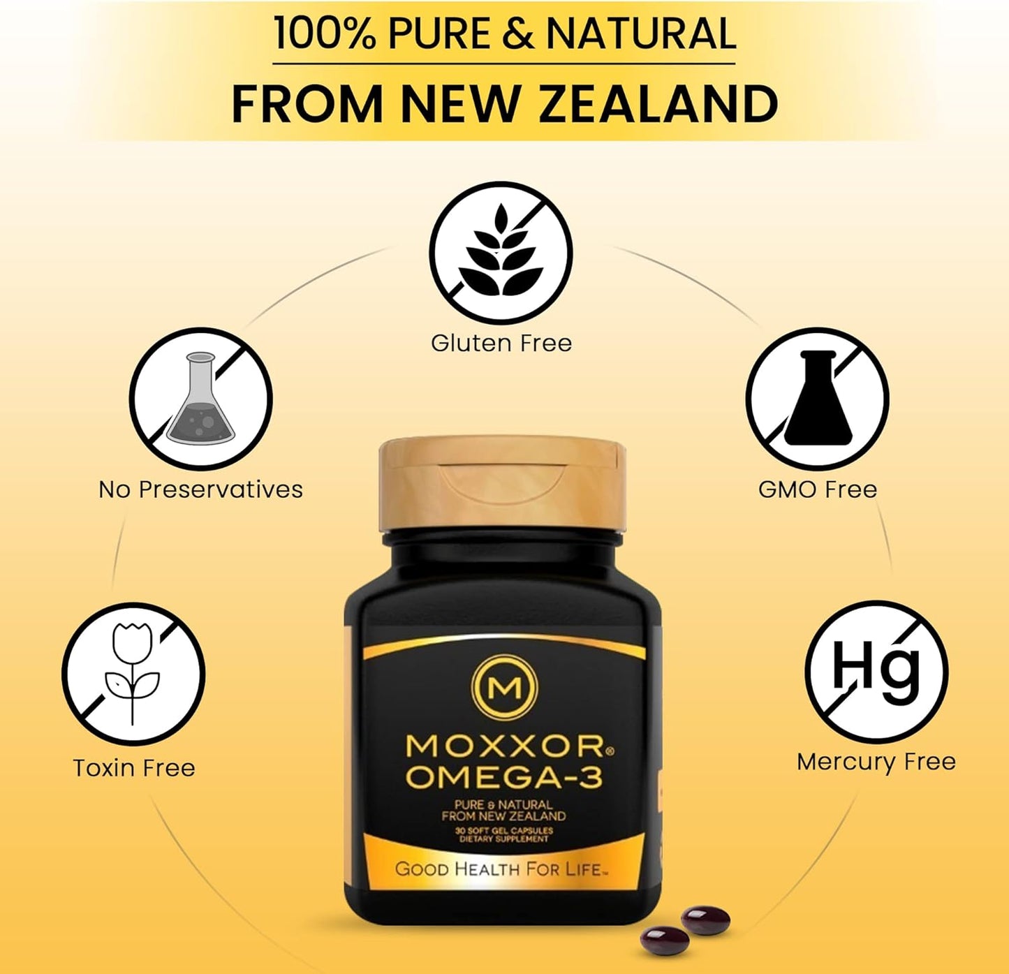 Moxxor Omega 3 Green Lipped Mussel Oil Soft gels for Joint, Heart, and Immune Support - 120 Soft gels - No Fishy Aftertaste - 2 Pack