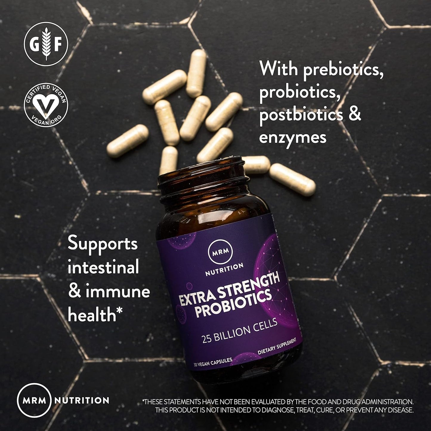MRM Nutrition Probiotics with Prebiotics and Postbiotics - Extra Strength Formula for Gut and Immune Health - 25 Billion Cells, 16 Strains - Shelf Stable - 30 Servings