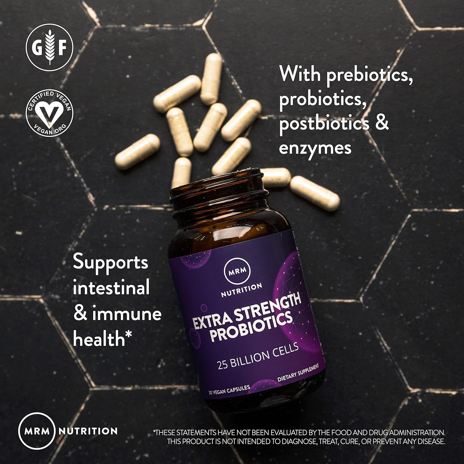 MRM Nutrition Probiotics with Prebiotics and Postbiotics - Extra Strength Formula for Gut and Immune Health - 25 Billion Cells, 16 Strains - Shelf Stable - 30 Servings