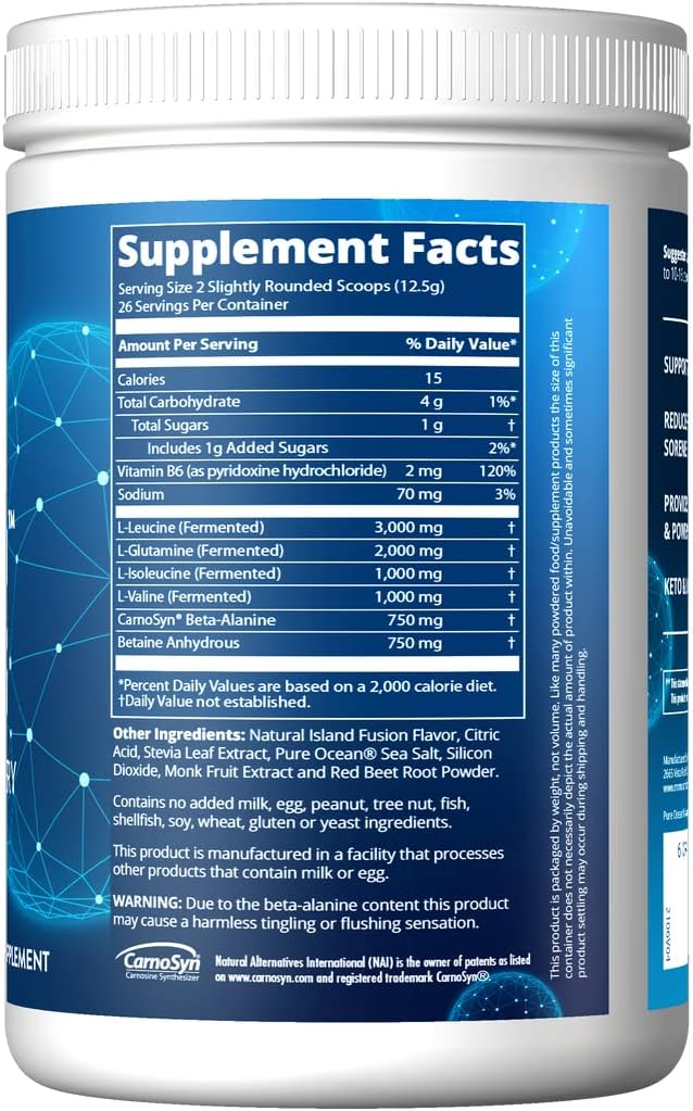 MRM Nutrition Reload BCAA+G Post-Workout Recovery: Island Fusion Flavor, 9.6g Amino Acids, CarnoSyn®, Muscle Recovery, Keto Friendly - 26 Servings