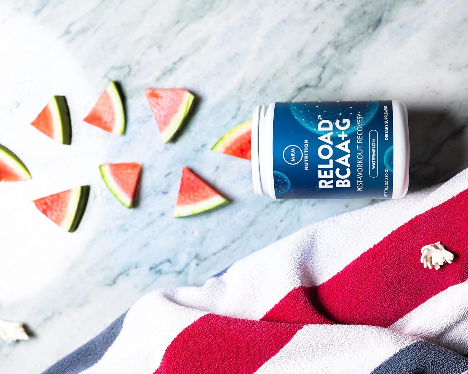 MRM Nutrition Reload BCAA+G Post-Workout Recovery Watermelon Flavor 9.6g Amino Acids CarnoSyn Muscle Recovery Keto Friendly 840g
