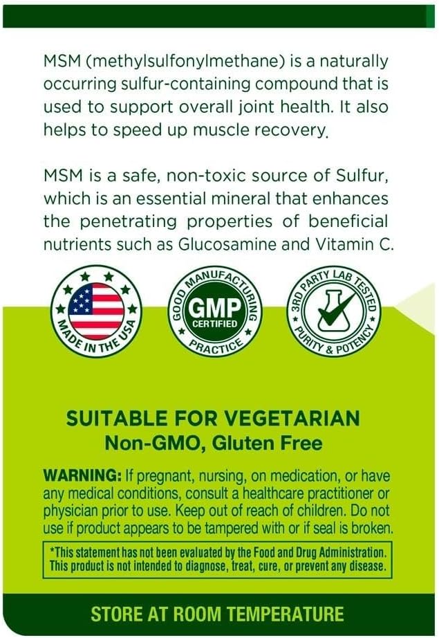 MSM Joint Support Tablets for Healthy Mobility and Cartilage Comfort - 2000 mg Muscle Recovery Supplement