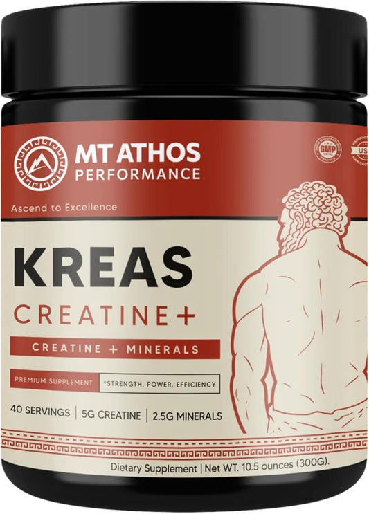 Mt. Athos Performance Kreas Creatine+ | Advanced Creatine and Mineral Formula | 5g Creatine, 2.5g Minerals per Serving | 40 Servings, 10.5 oz