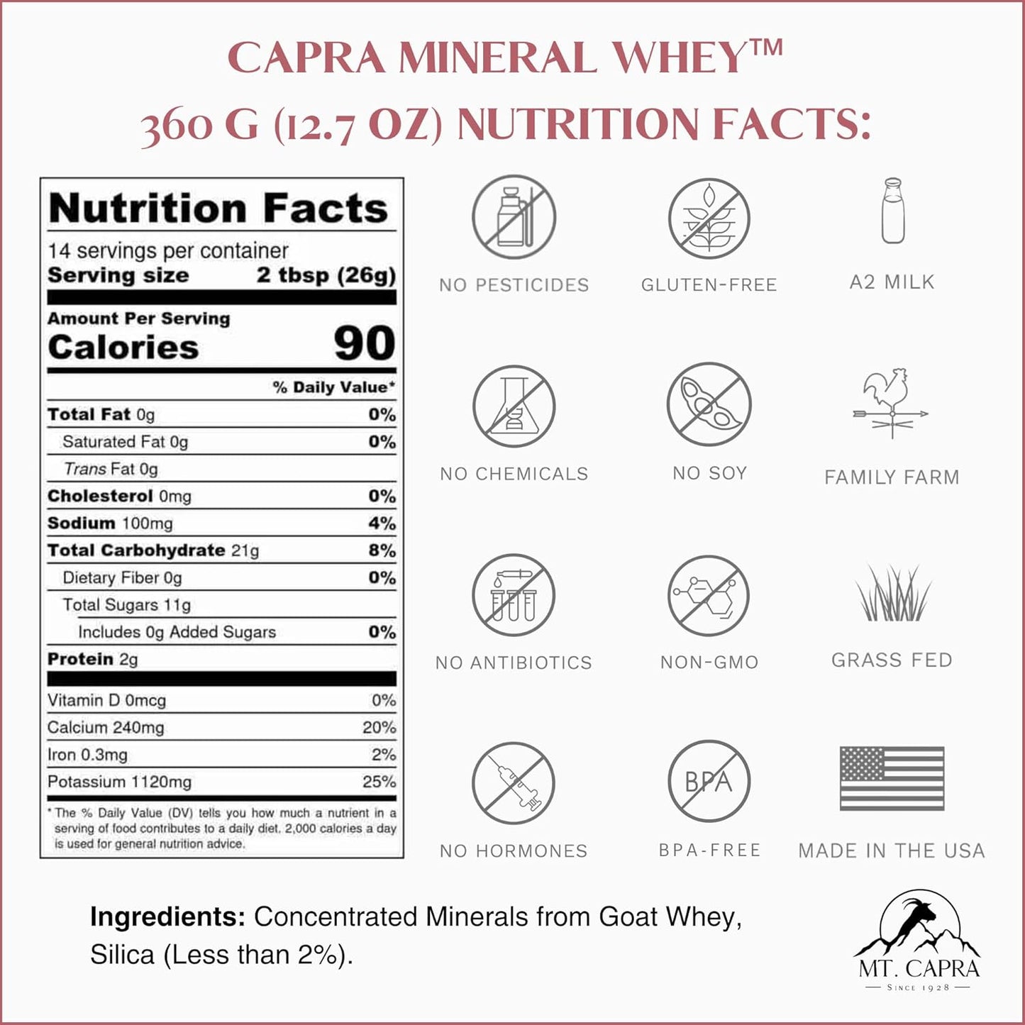 Mt. Capra Mineral Whey: Whole Food Electrolyte Powder from Goat Milk Whey - 14 Servings
