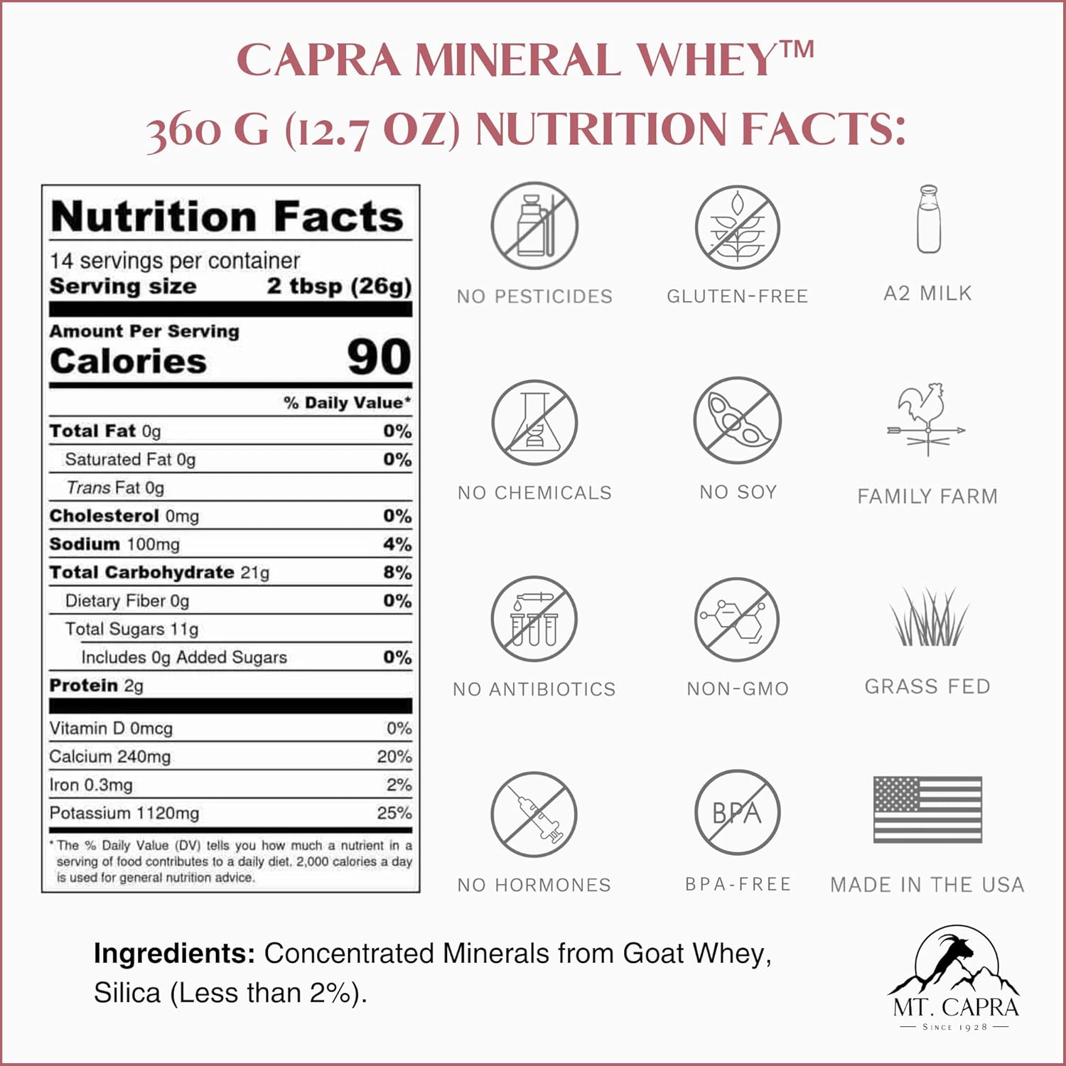 Mt. Capra Mineral Whey: Whole Food Electrolyte Powder from Goat Milk Whey - 14 Servings