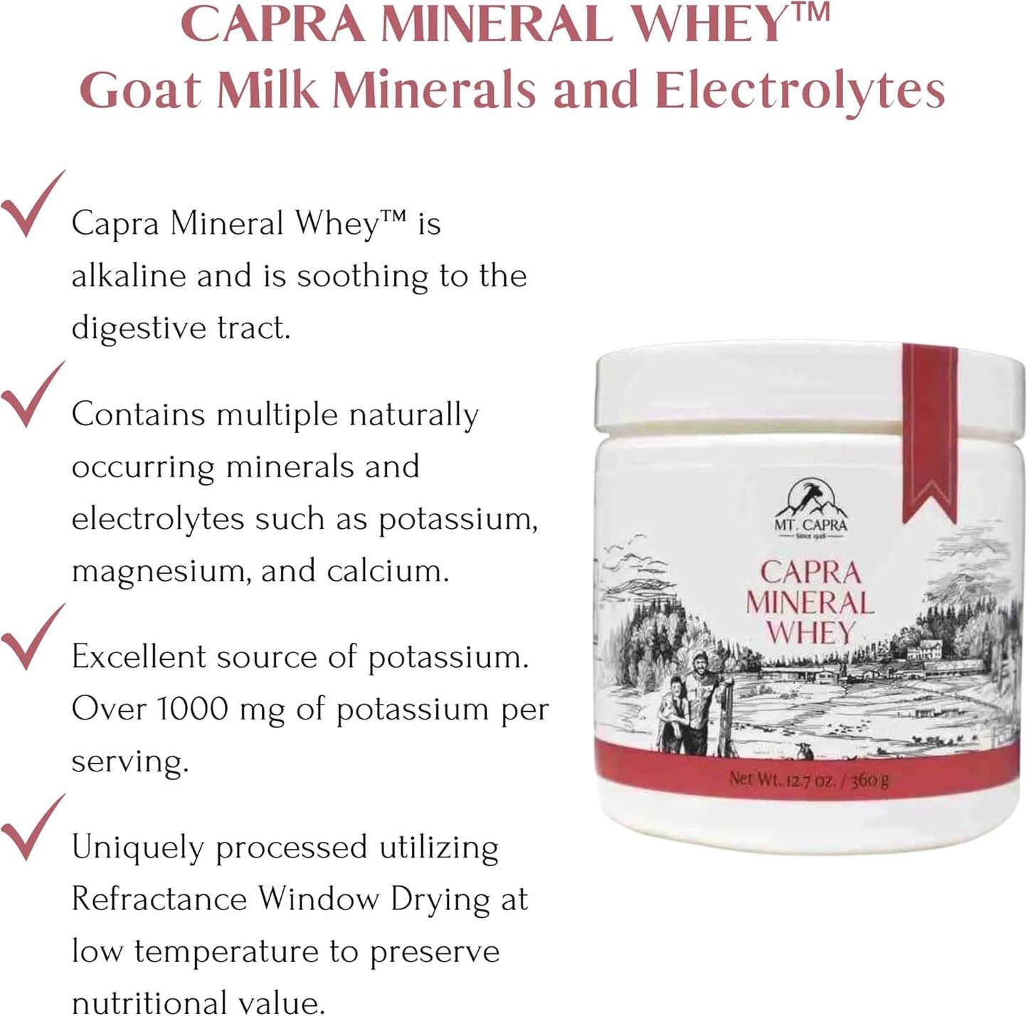 Mt. Capra Mineral Whey: Whole Food Electrolyte Powder from Goat Milk Whey - 14 Servings