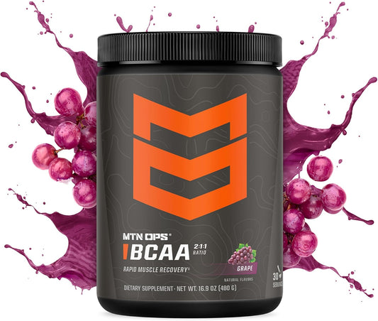 MTN OPS BCAA 2:1:1 Amino Acids Supplement Powder - Grape Flavor, 30 Servings, Zero Sugar & Gluten Free for Fast Muscle Recovery